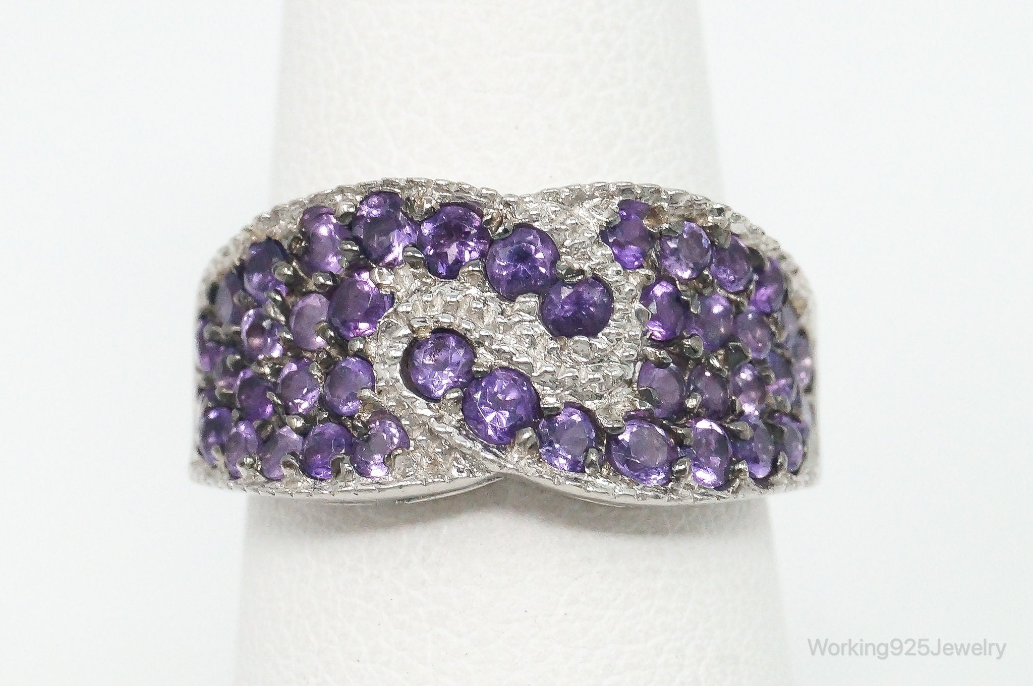 Vintage Art Deco Amethyst Sterling Silver Ring - Size 6