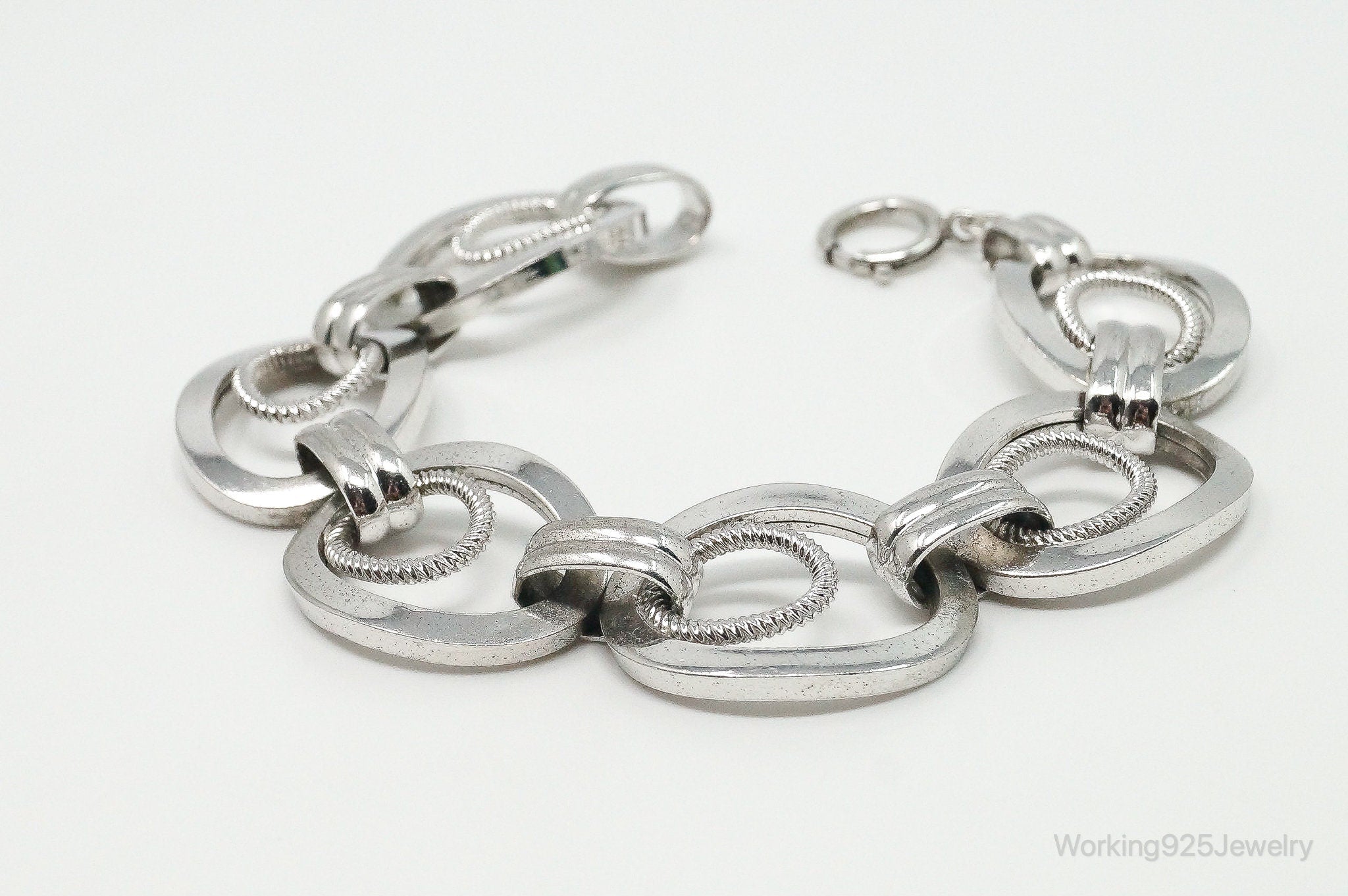 Antique FCC Art Deco Sterling Silver Large Link Chain Bracelet