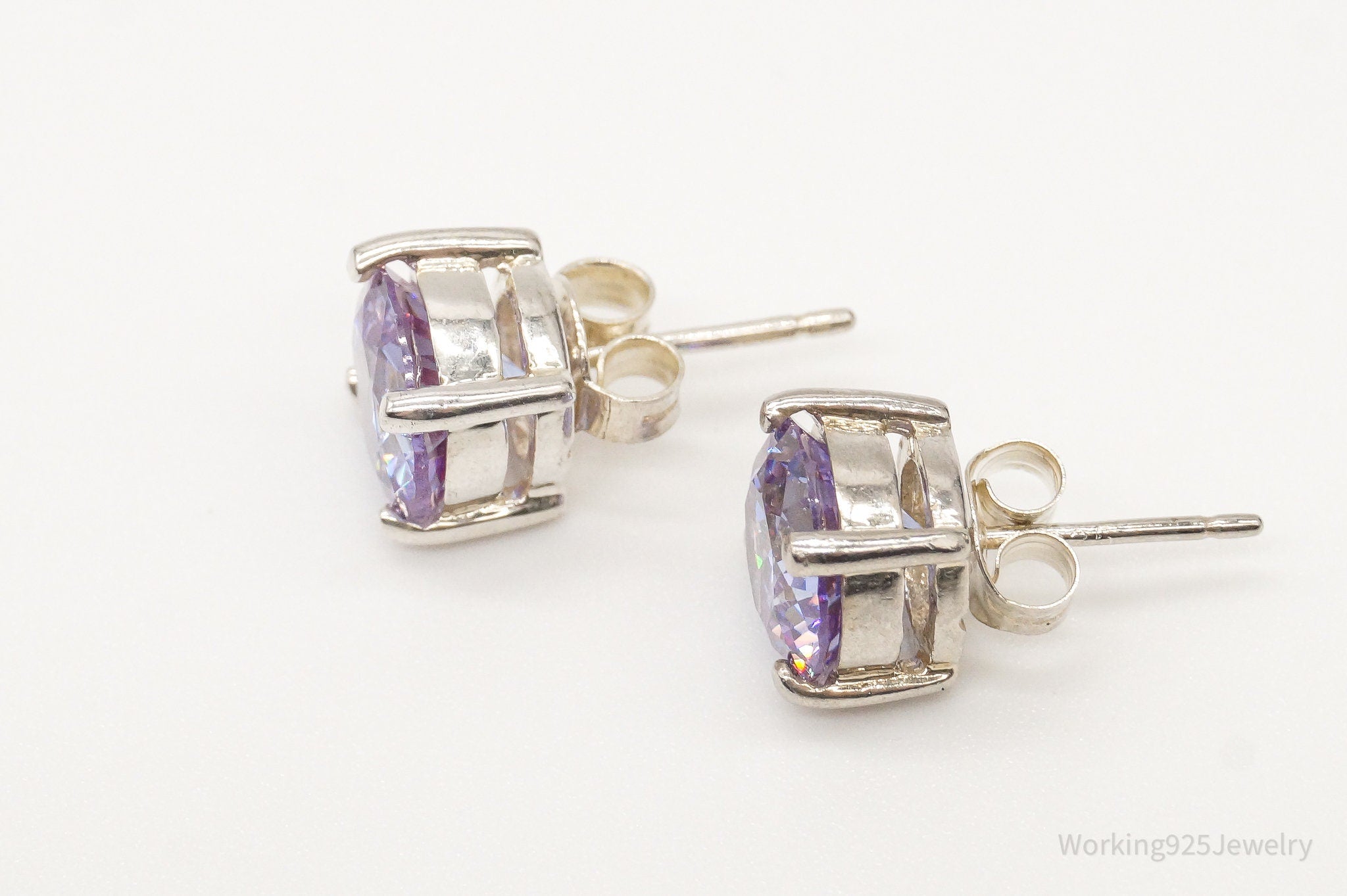 Large Purple Cubic Zirconia Sterling Silver Stud Post Earrings