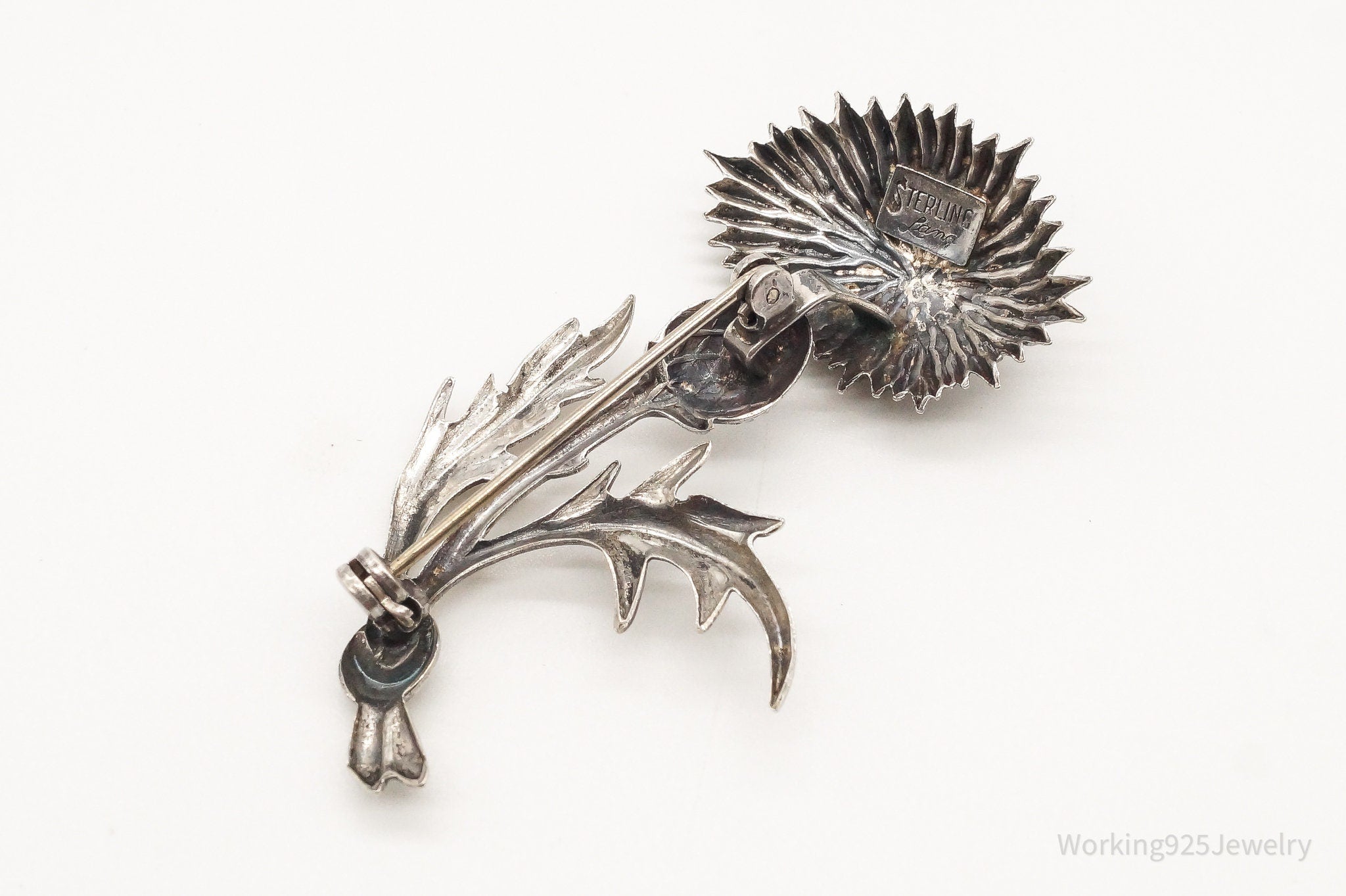 Vintage Designer Lang Thistle Flower Sterling Silver Brooch Pin