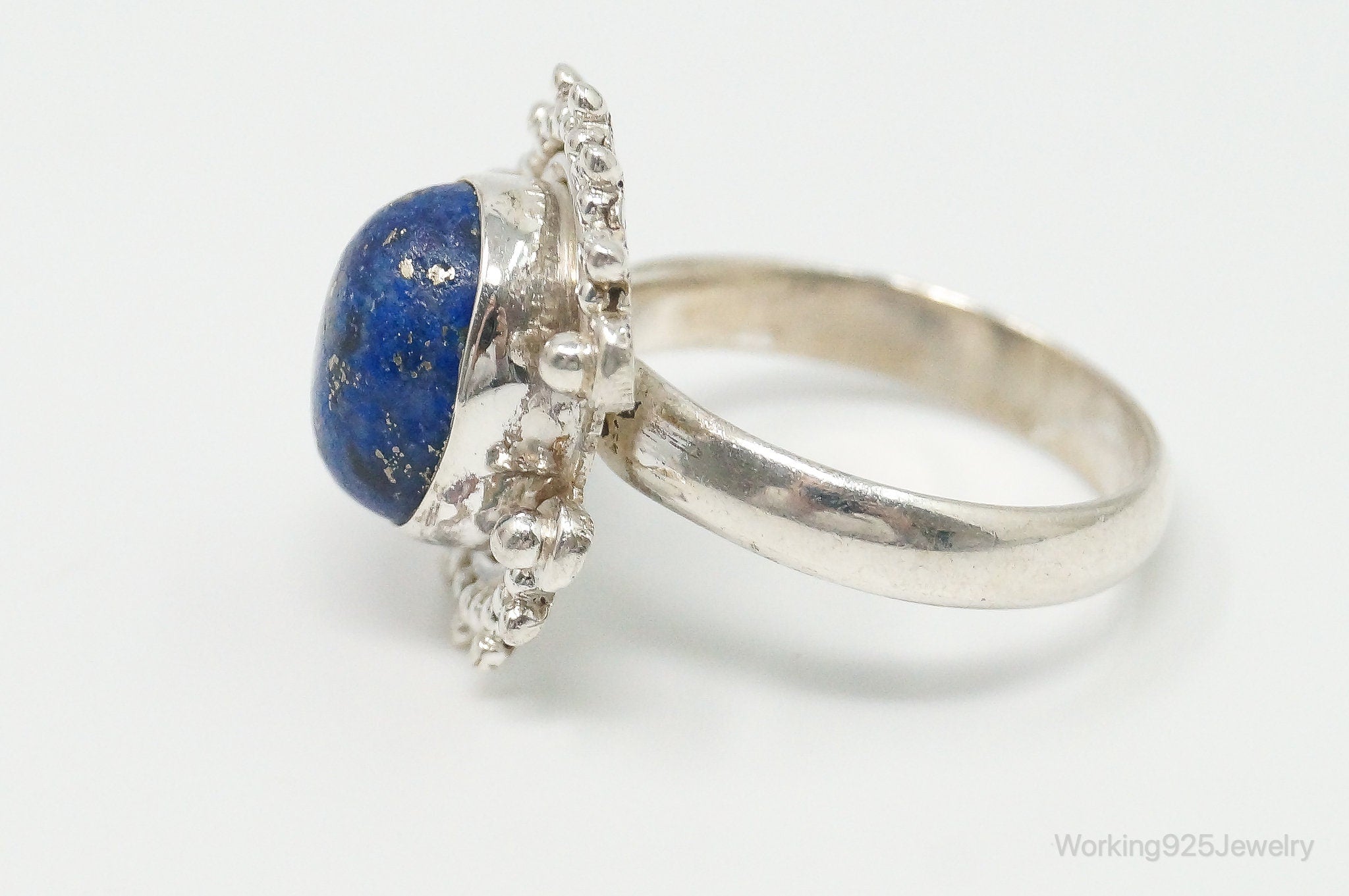 Vintage Lapis Lazuli Bali Inspired Sterling Silver Ring - Size 8.75