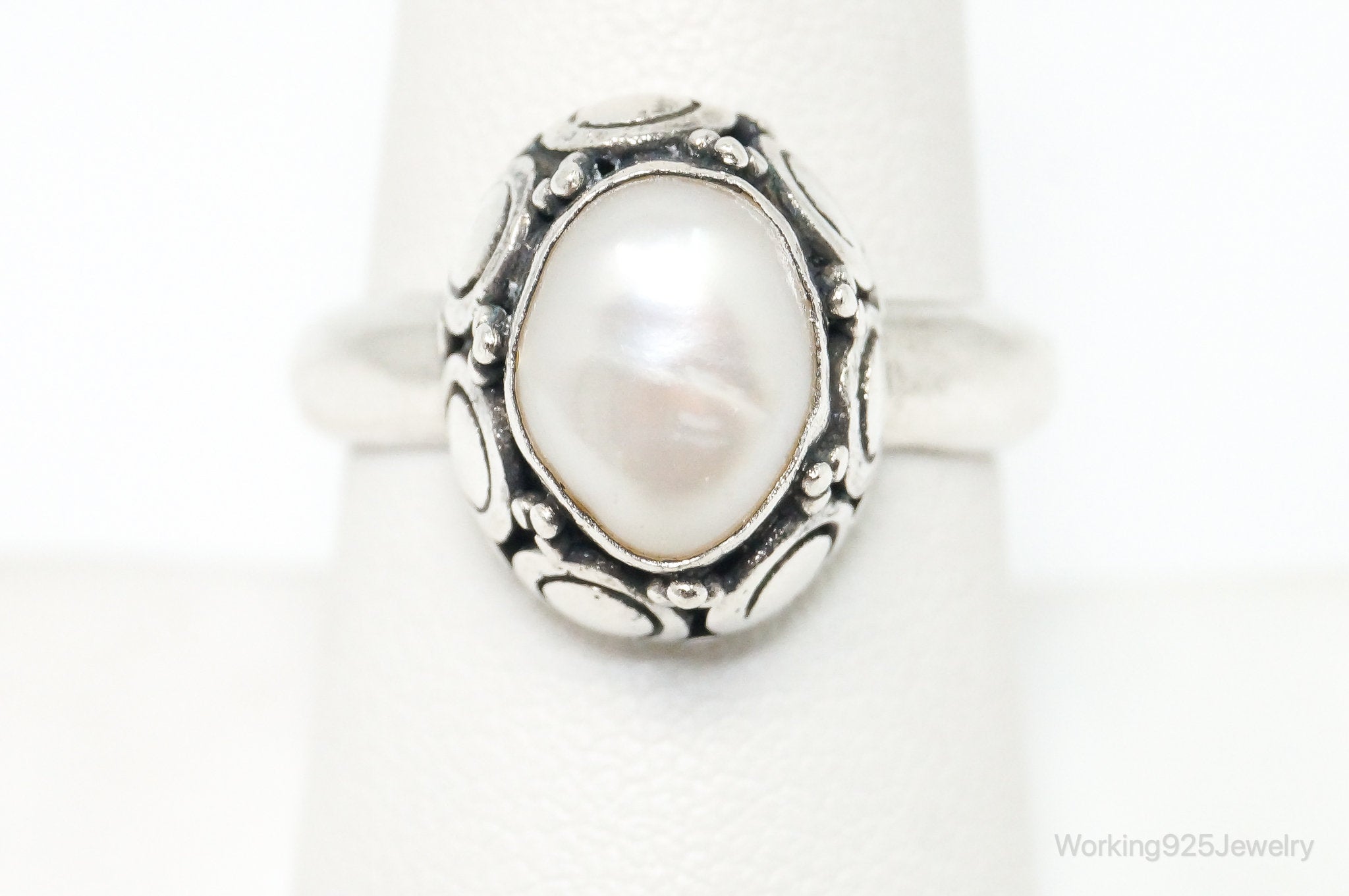 Vintage Designer BA Suarti Pearl Sterling Silver Ring Size 8.5