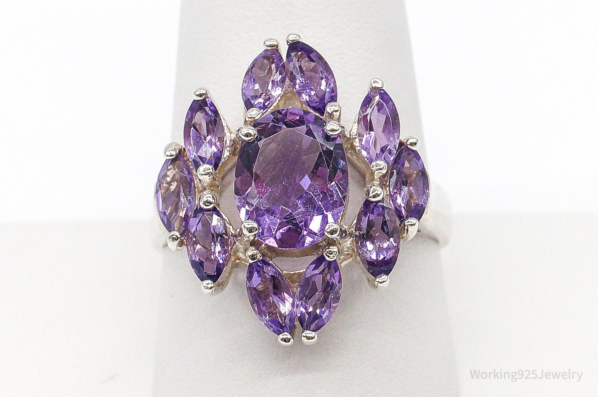 Large Amethyst Sterling Silver Ring - Size 9.75
