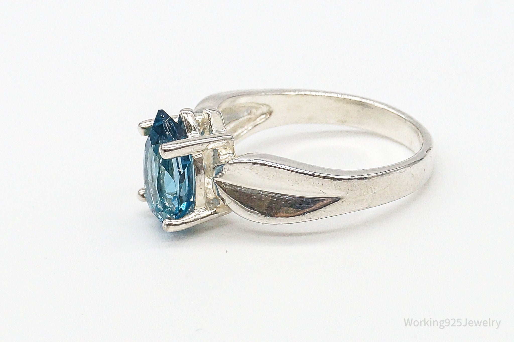 Vintage Large Blue Topaz Sterling Silver Ring - Size 10