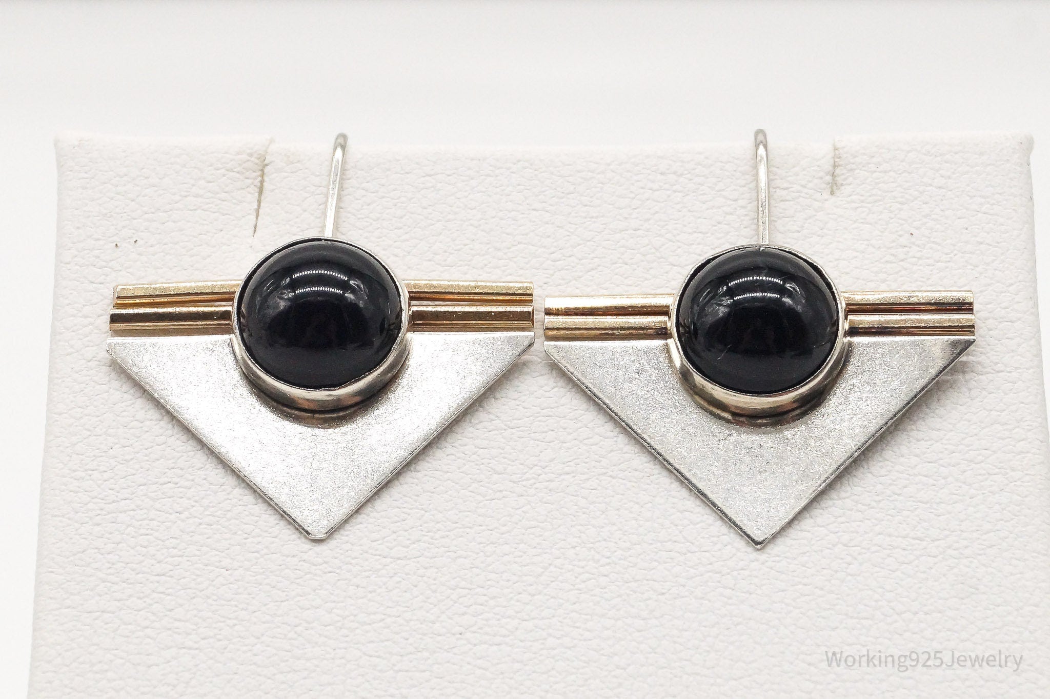 Vintage Black Onyx Gold Filled Sterling Silver Earrings