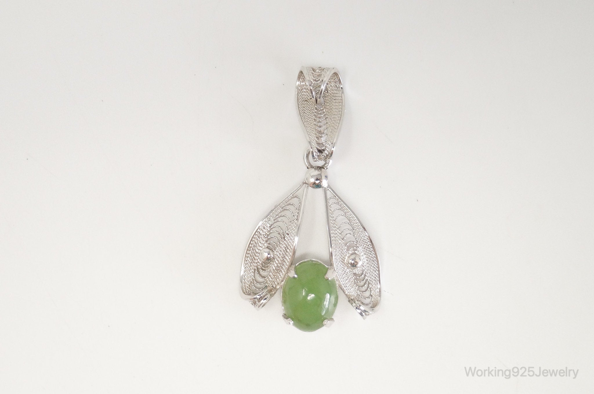 Vintage Designer Sorrento Jade Sterling Silver Pendant