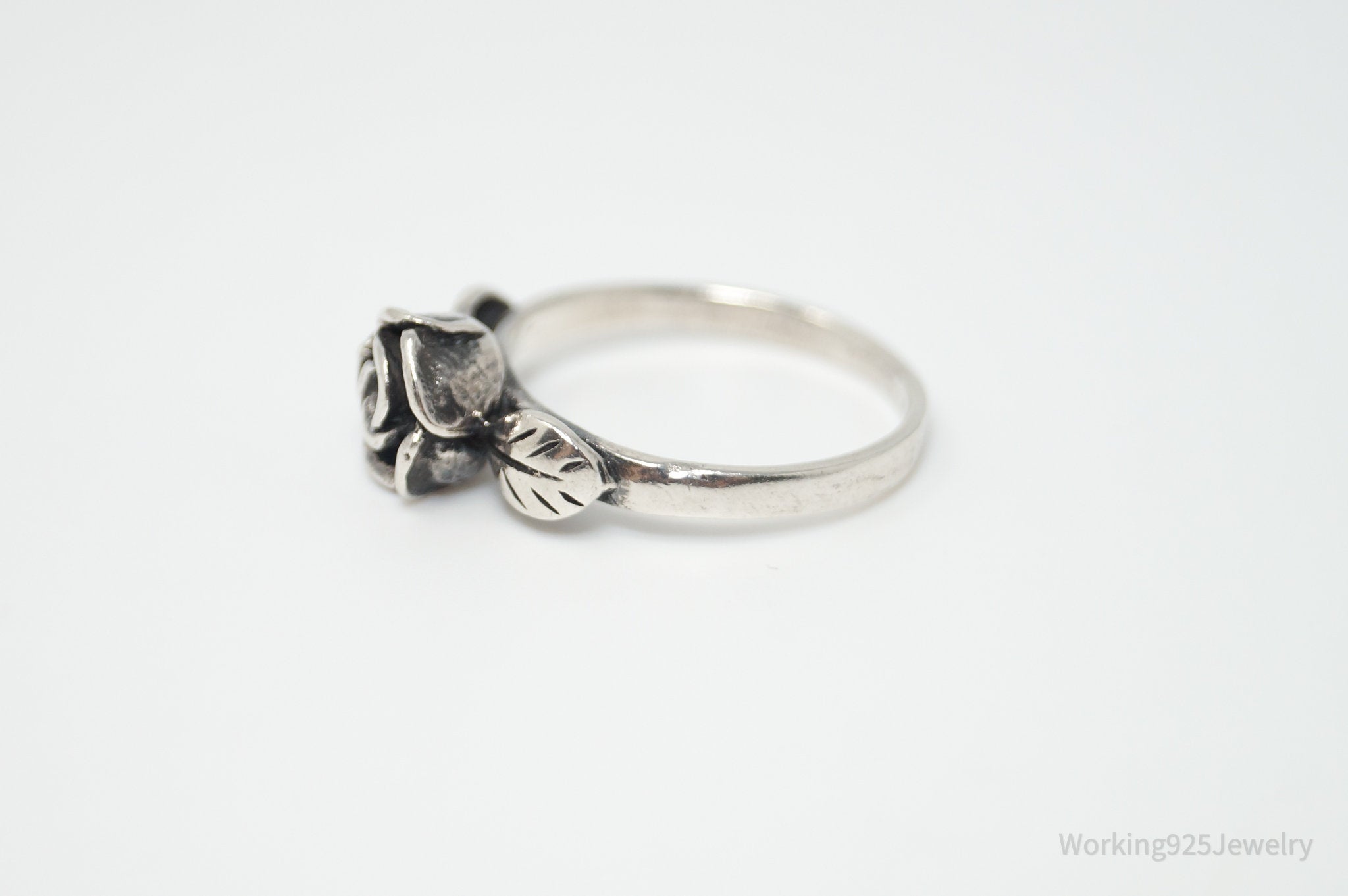 Reserved* Vintage 3D Rose Flower Sterling Silver Ring - Size 7