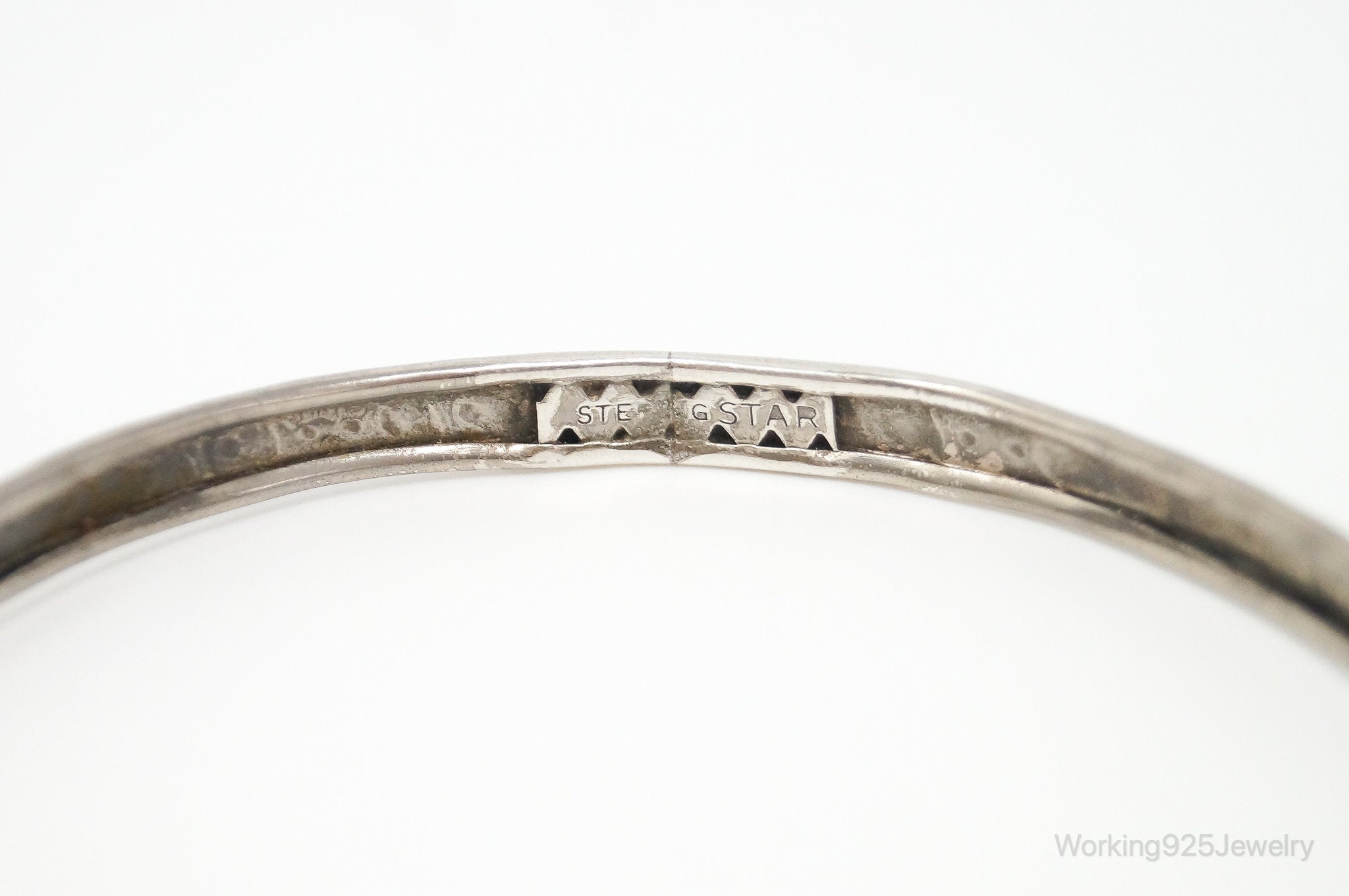 Antique Sterling Silver Heart Floral Bangle Bracelet