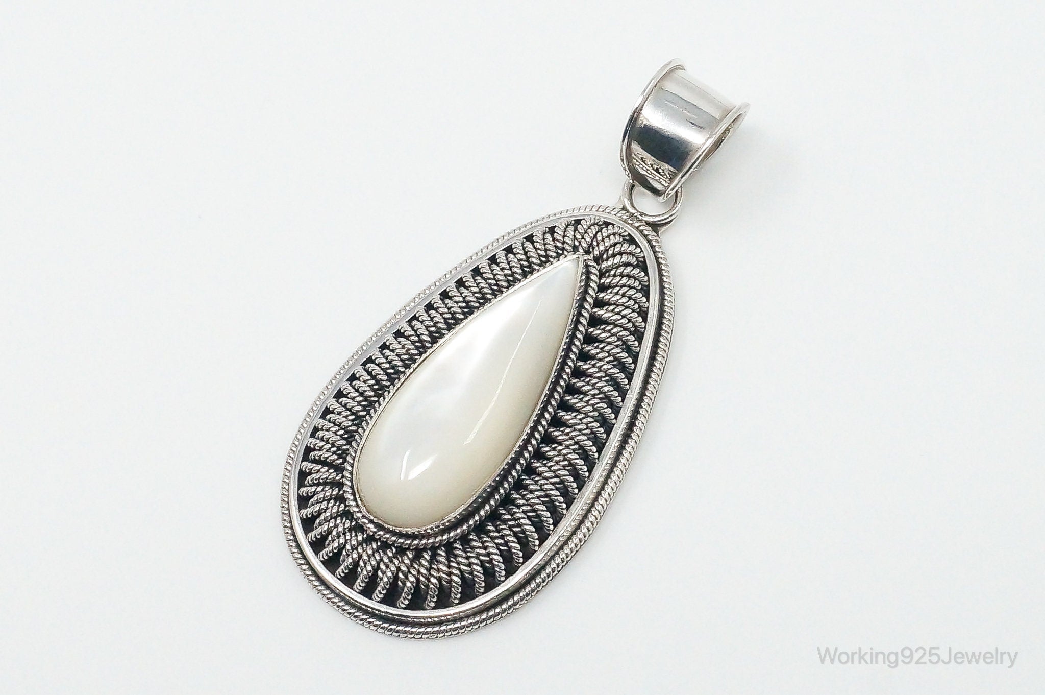 Designer BA Suarti Large Mother Of Pearl Sterling Silver Necklace Pendant