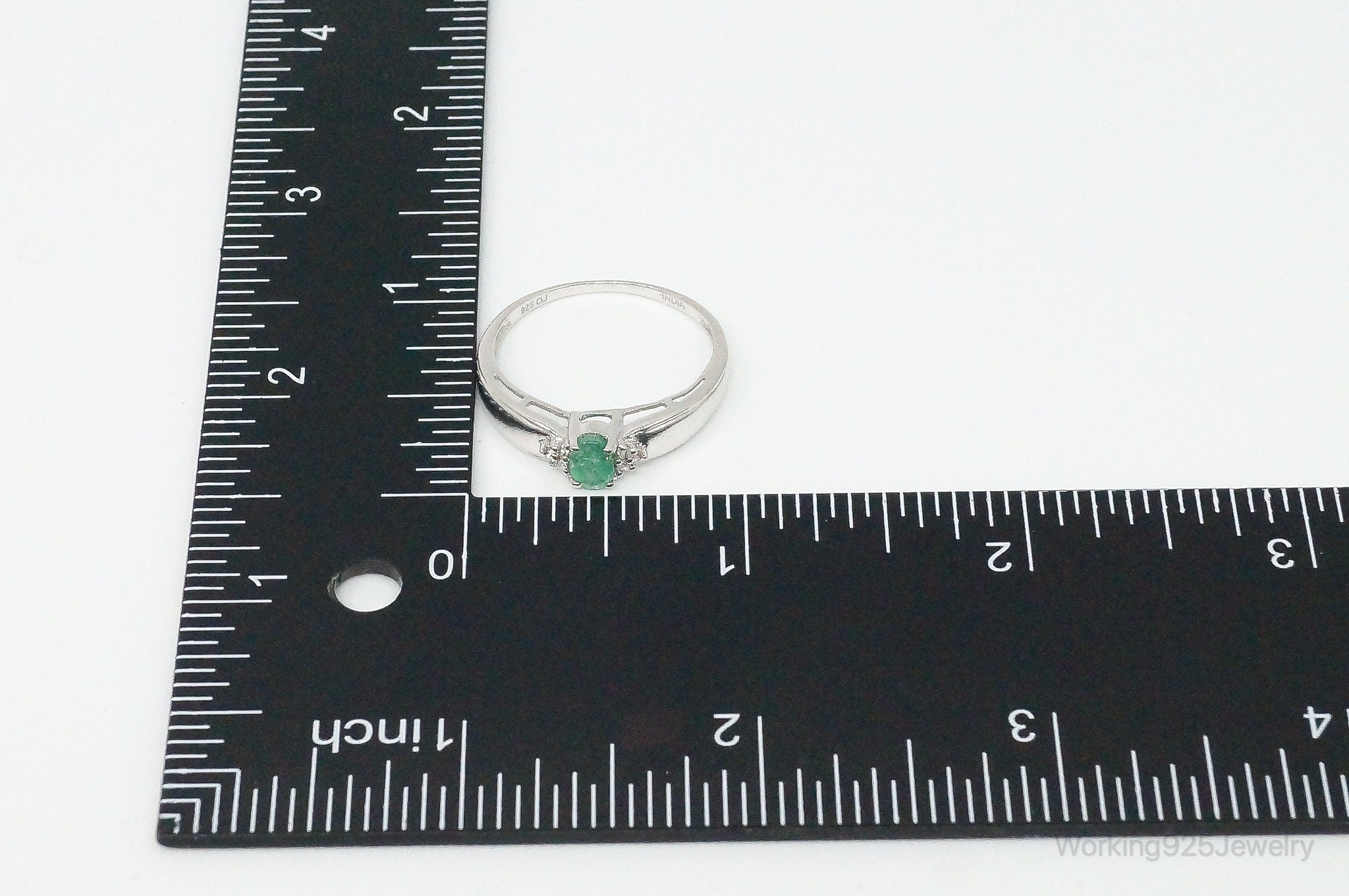 Vintage Designer Emerald Cubic Zirconia Sterling Silver Ring Size 11