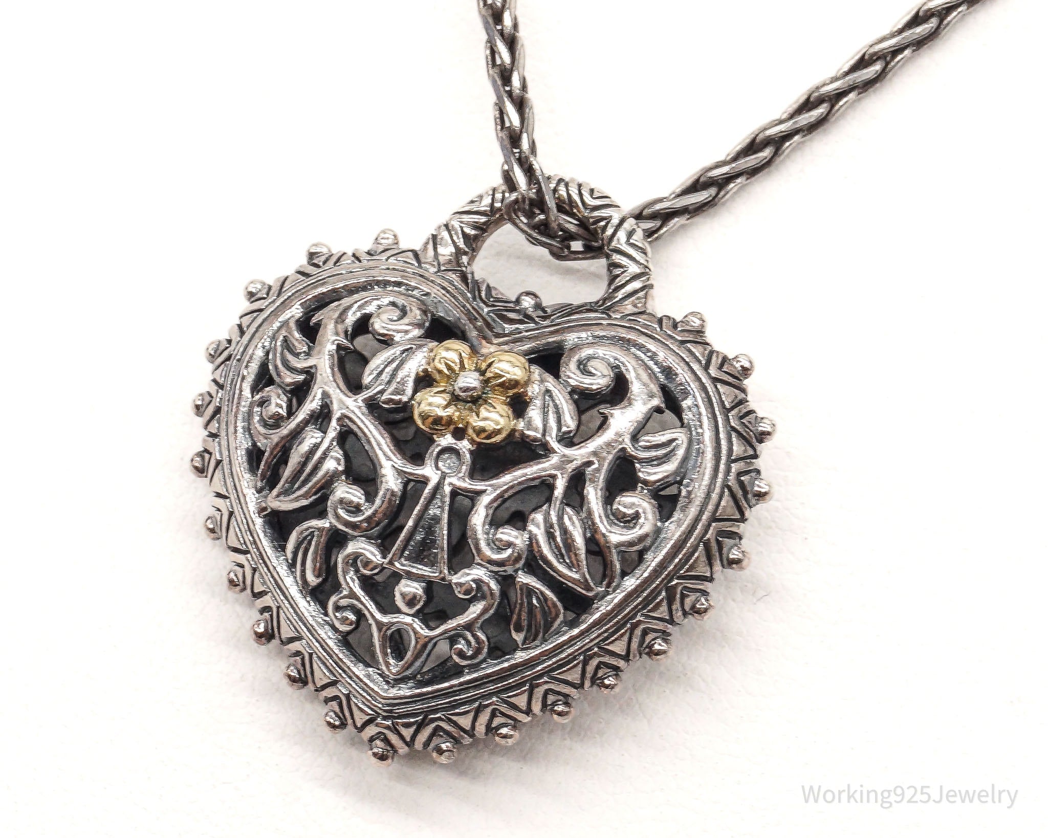 Vintage Large Filigree Padlock Heart Sterling Silver Necklace