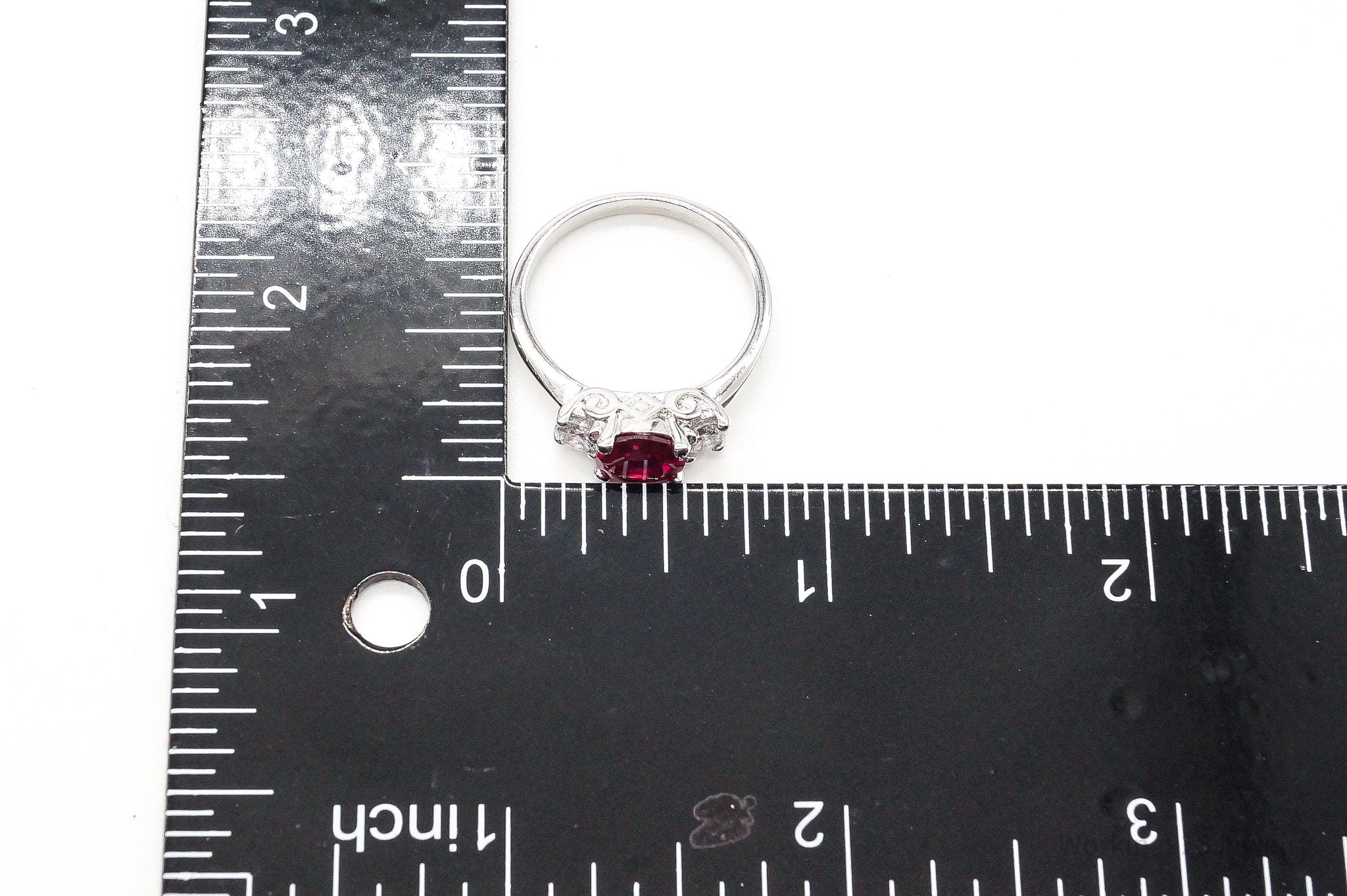 Vintage Lab Ruby Cubic Zirconia Sterling Silver Ring - Size 8.25