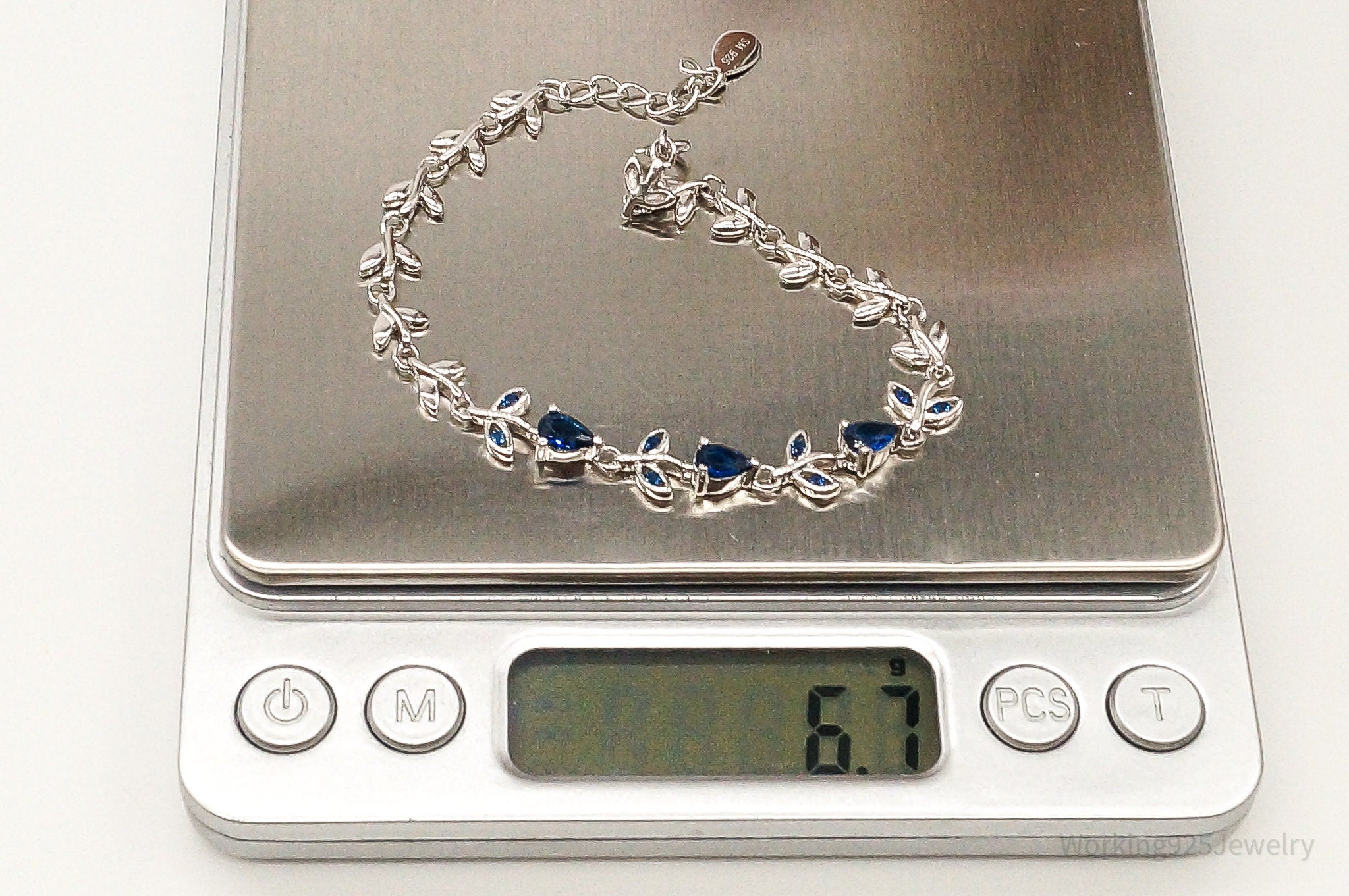 Vintage Designer Lab Sapphire Sterling Silver Bracelet