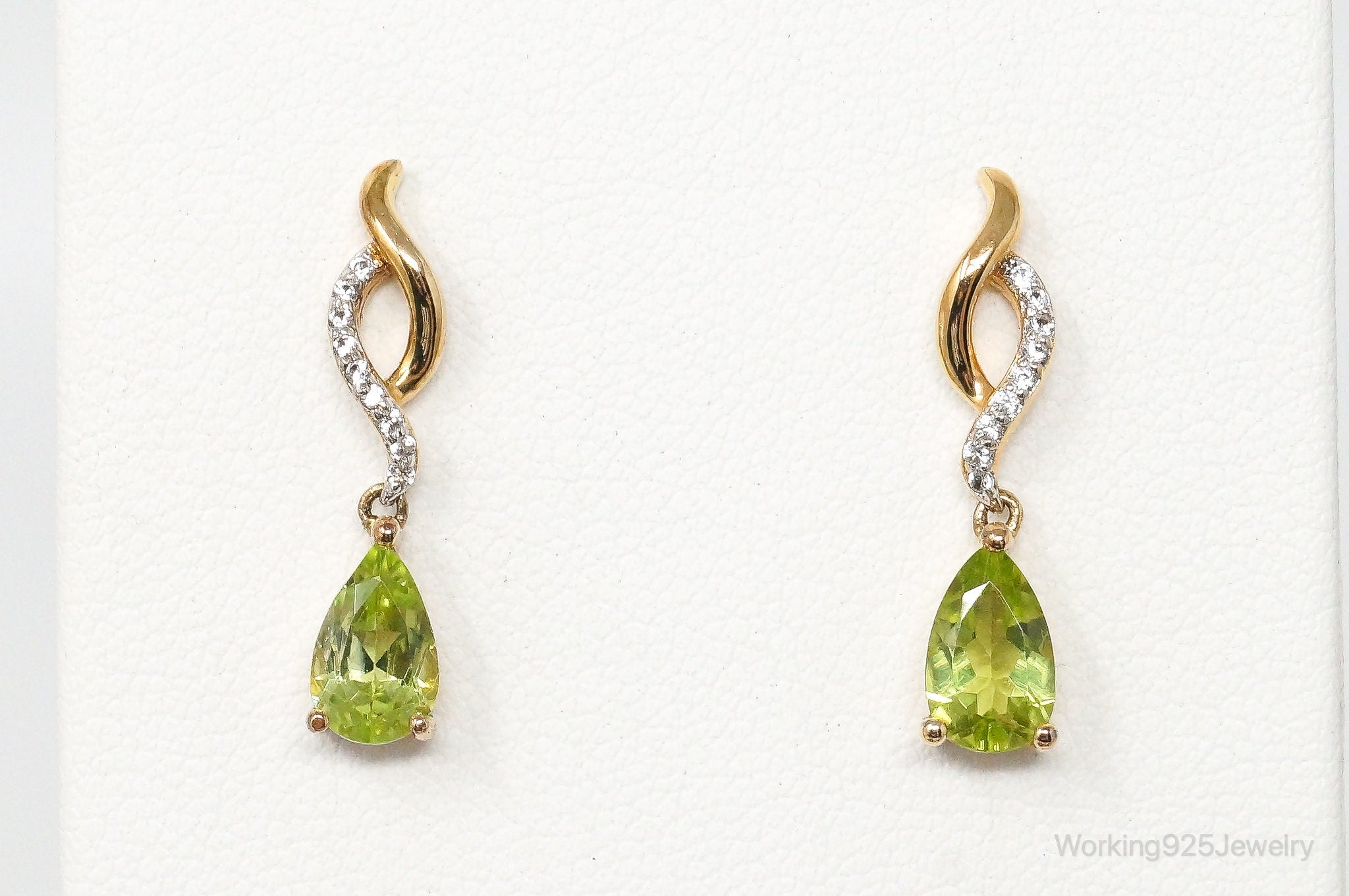 Peridot Cubic Zirconia Gold Vermeil Sterling Silver Earrings