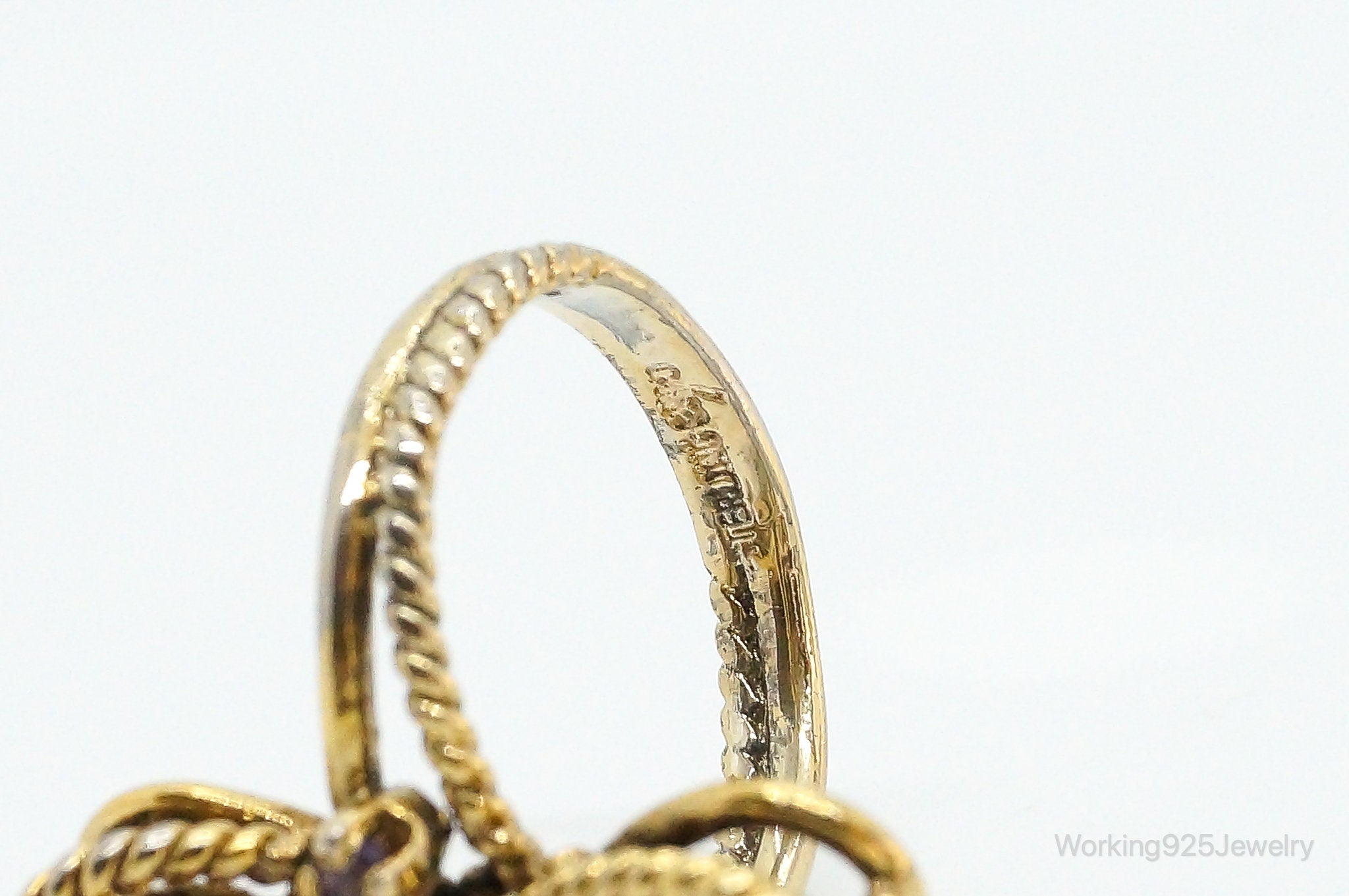 Vintage Amethyst Gold Vermeil Sterling Silver Ring - Size 6.75
