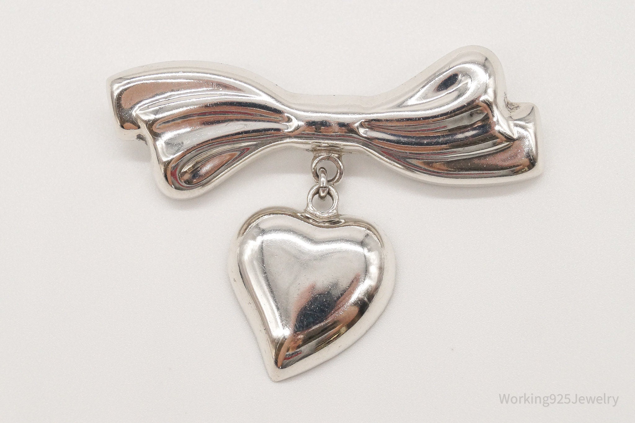 Rare VTG Mexico Modernist Los Ballesteros Heart & Bow Sterling Silver Brooch/Pin