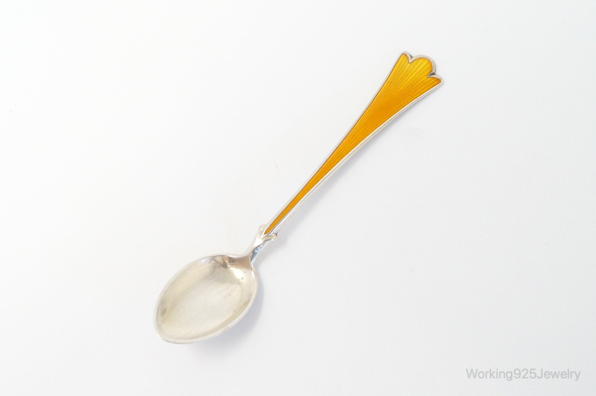 Antique Norwegian Theodor Olsen Orange Enamel Large Sterling Silver Spoon