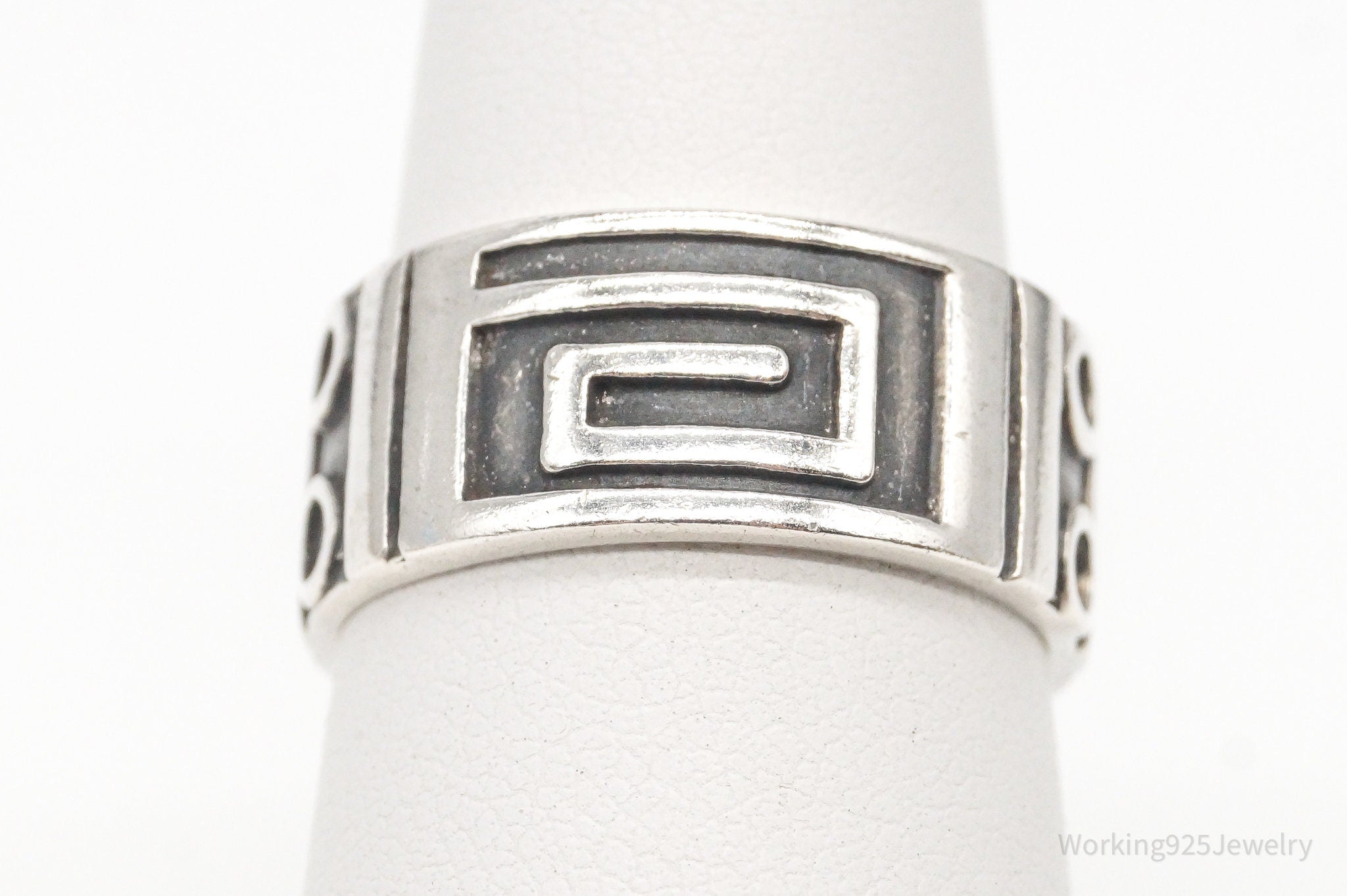 Vintage Greek Key Aztec Design Sterling Silver Band Ring - Size 6.75