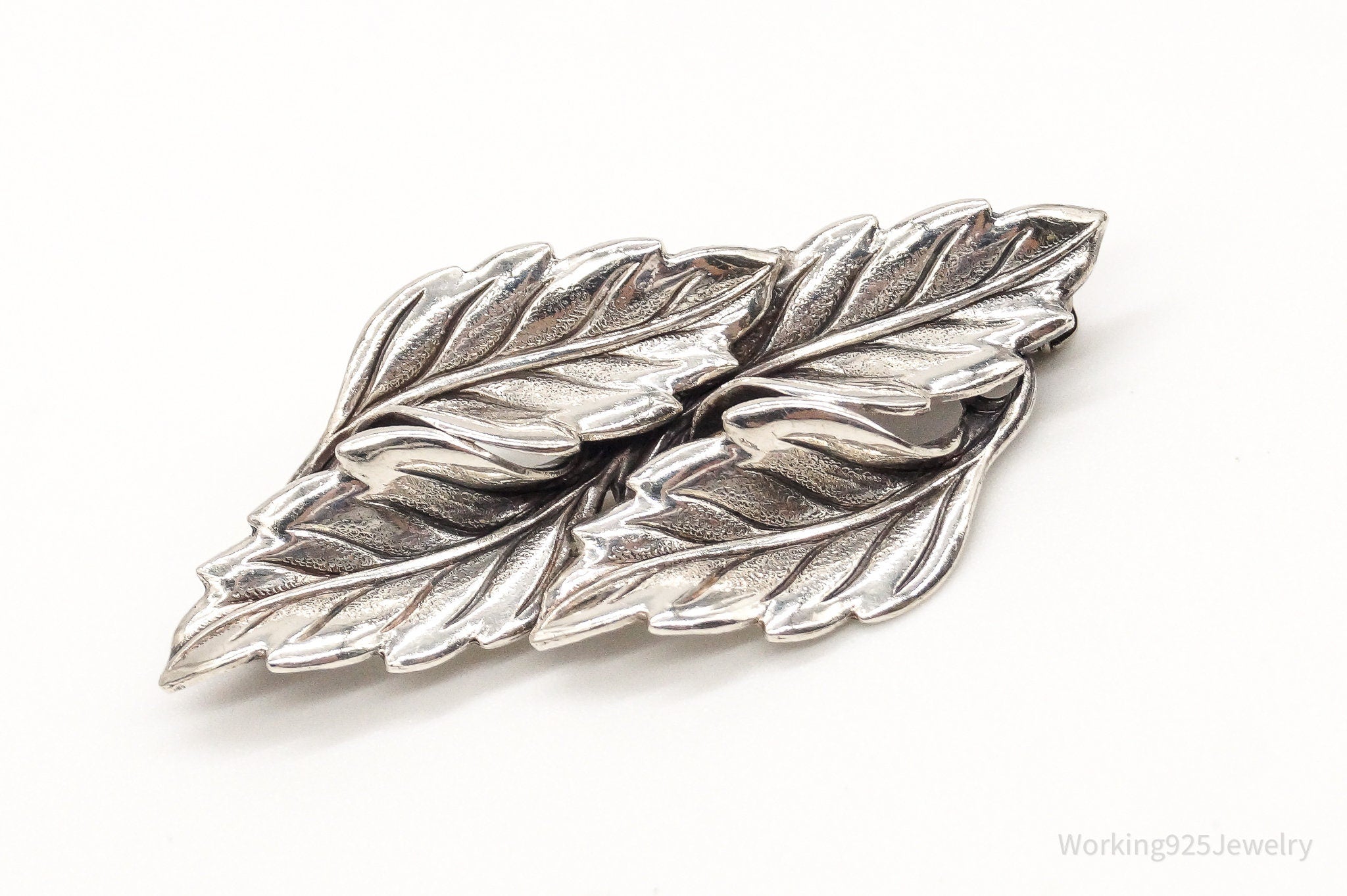 Vintage Designer Beau Leaves Sterling Silver Brooch Pin