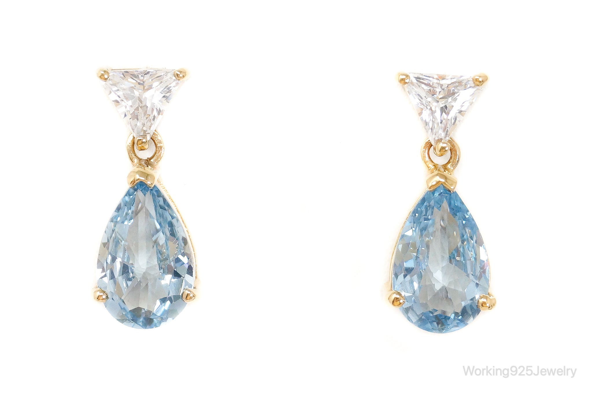 Blue Topaz Cubic Zirconia Gold Vermeil Sterling Silver Earrings