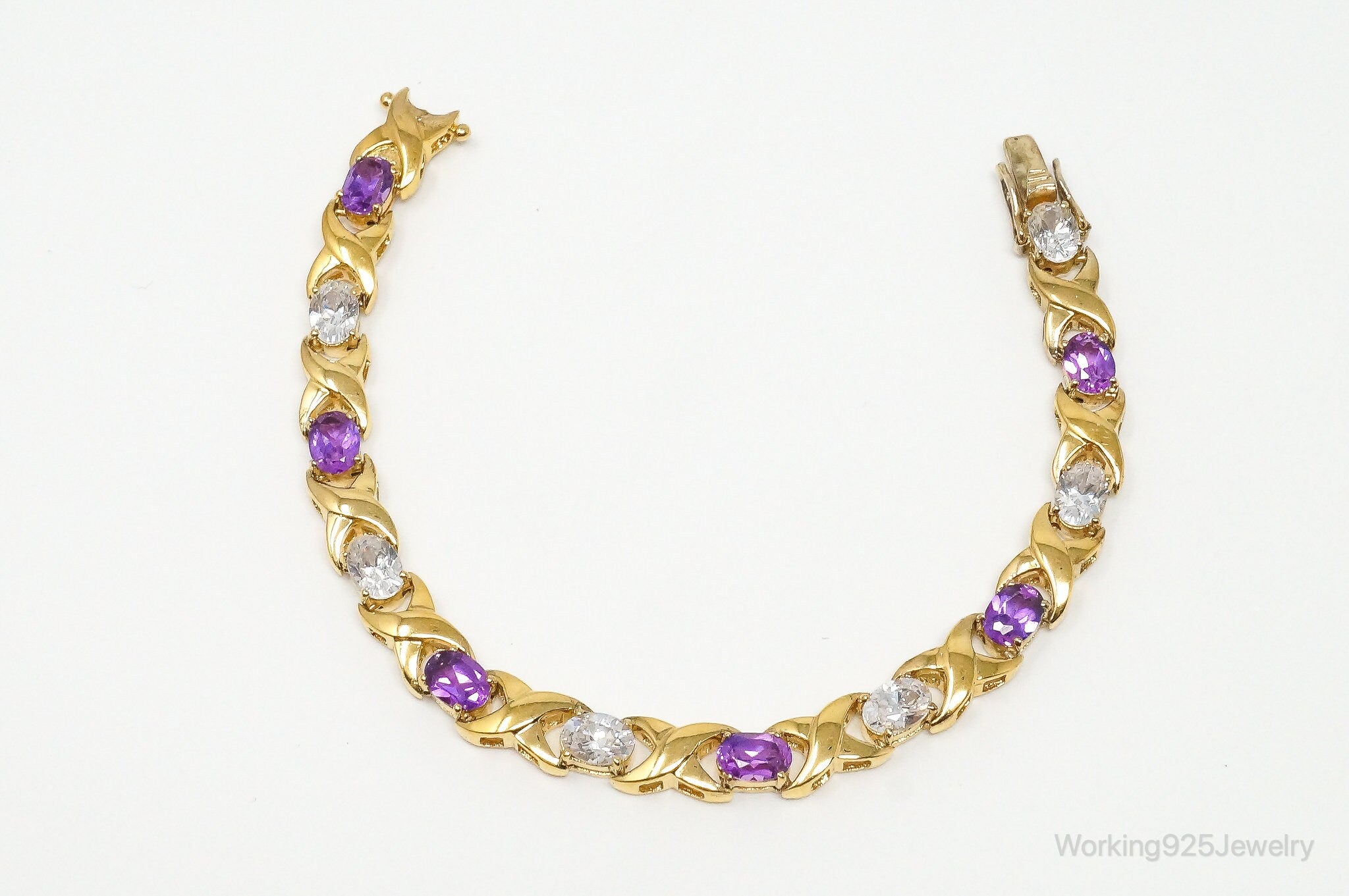 Vintage FGS Pink Topaz Cubic Zirconia Gold Vermeil Sterling Silver Bracelet