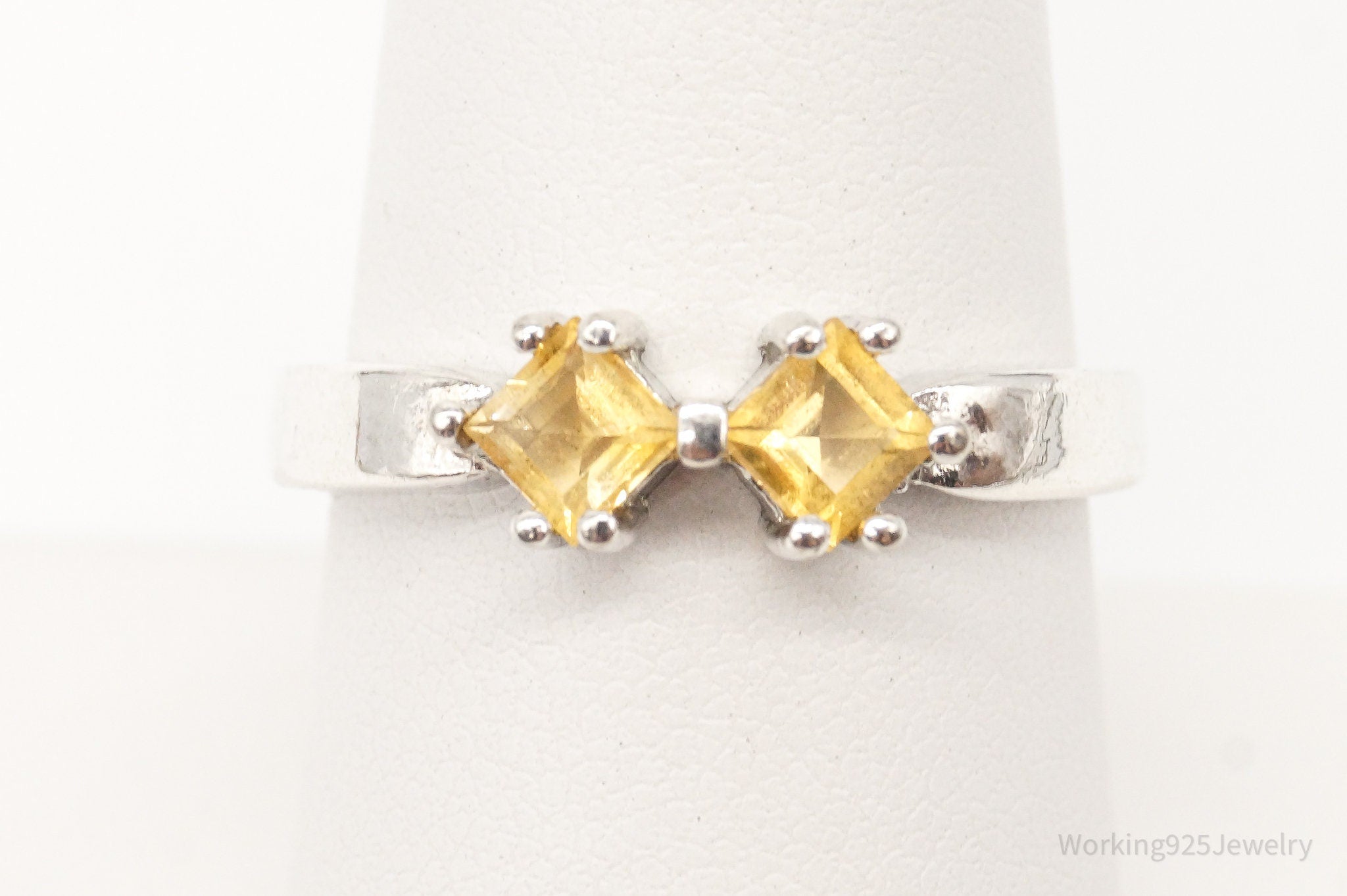 Vintage Double Citrine Sterling Silver Ring - Size 8