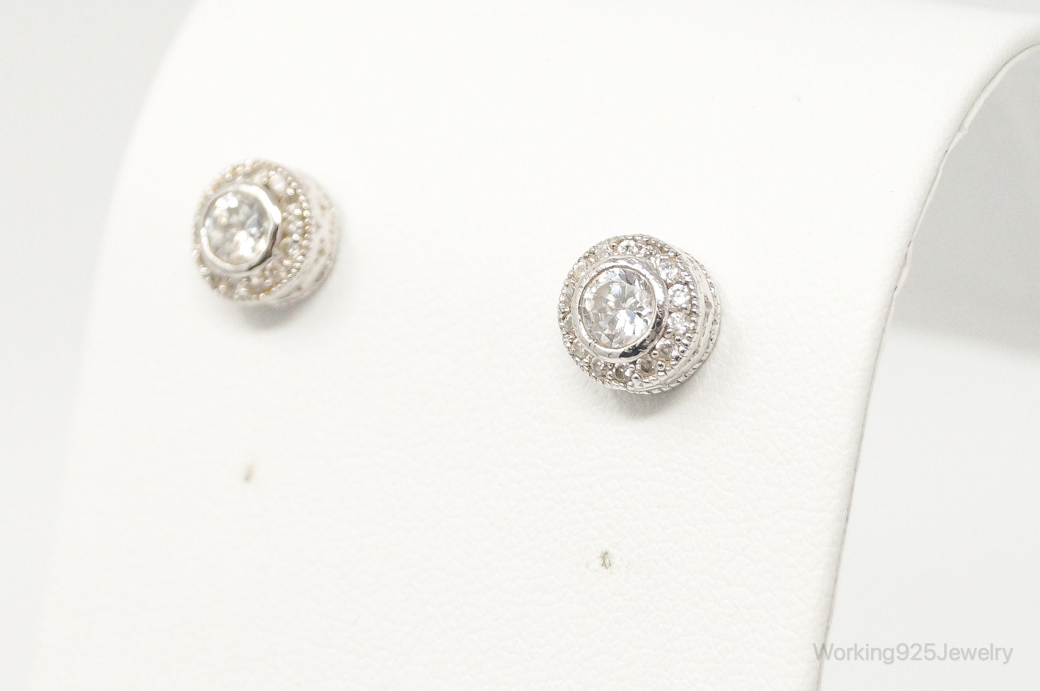 Cubic Zirconia Art Deco Sterling Silver Stud Post Earrings