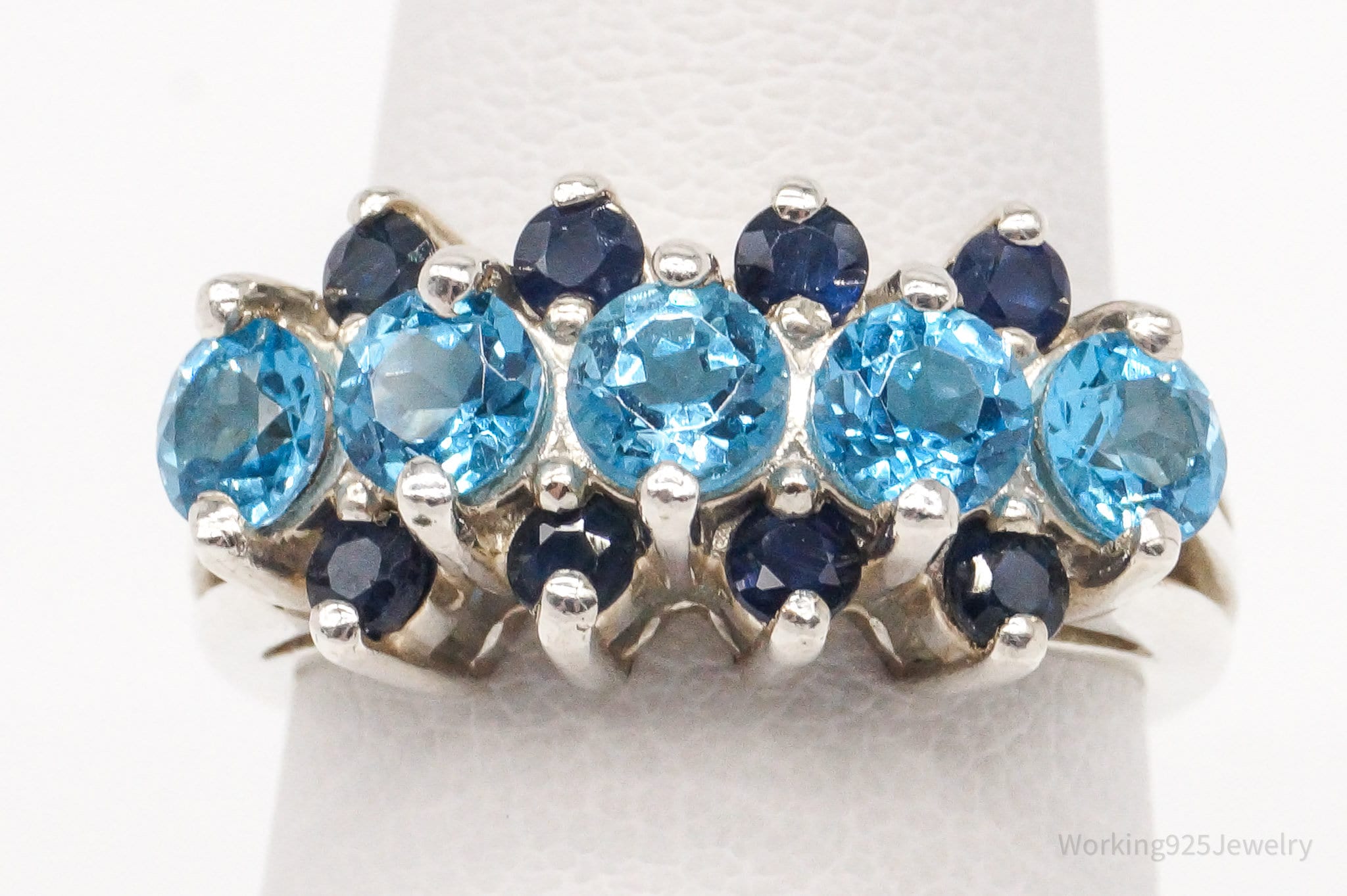 Vintage Blue Topaz Sapphire Sterling Silver Ring - Size 4.75