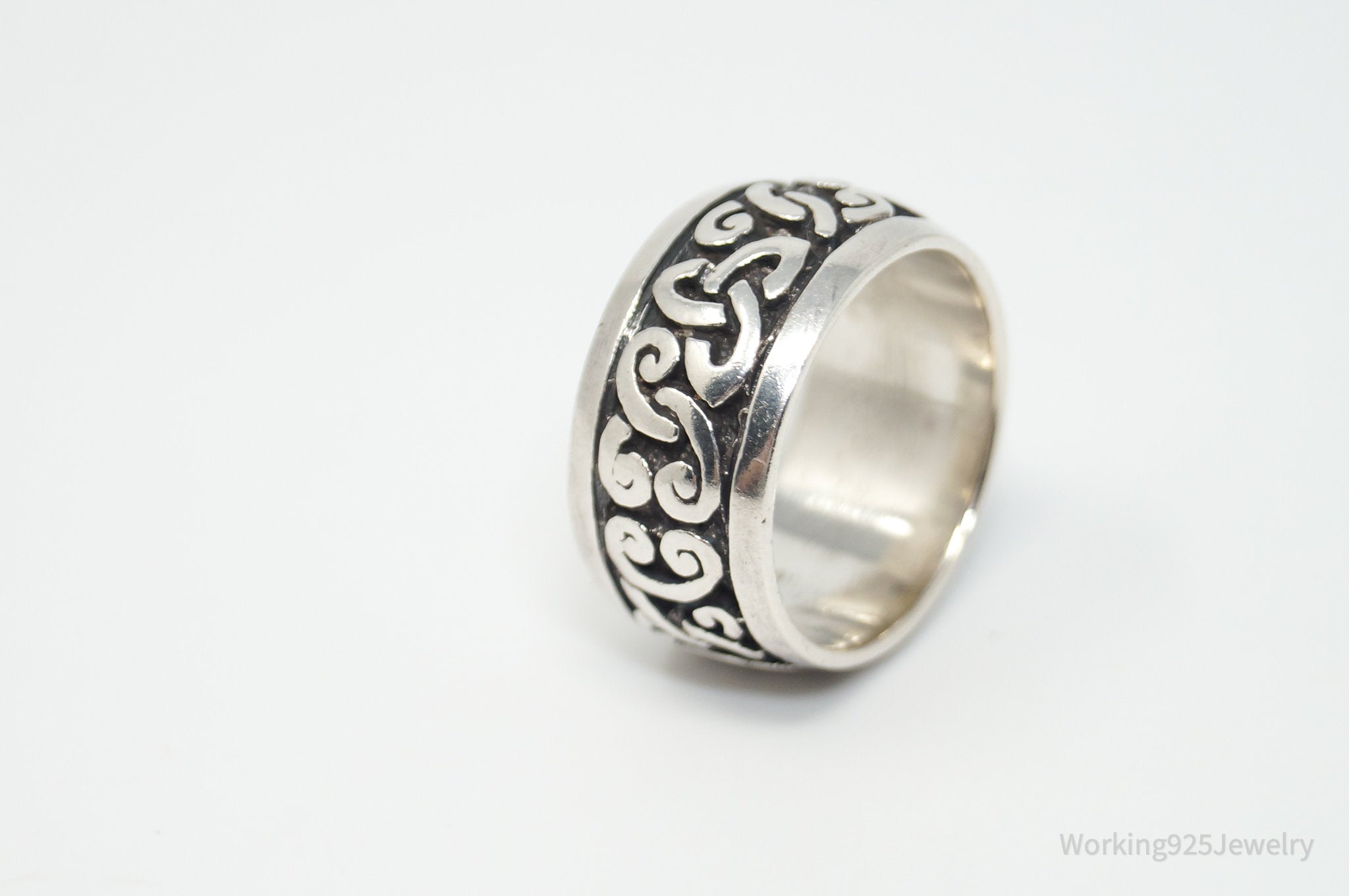 Vintage Celtic Design Sterling Silver Band Ring - Sz 9.75