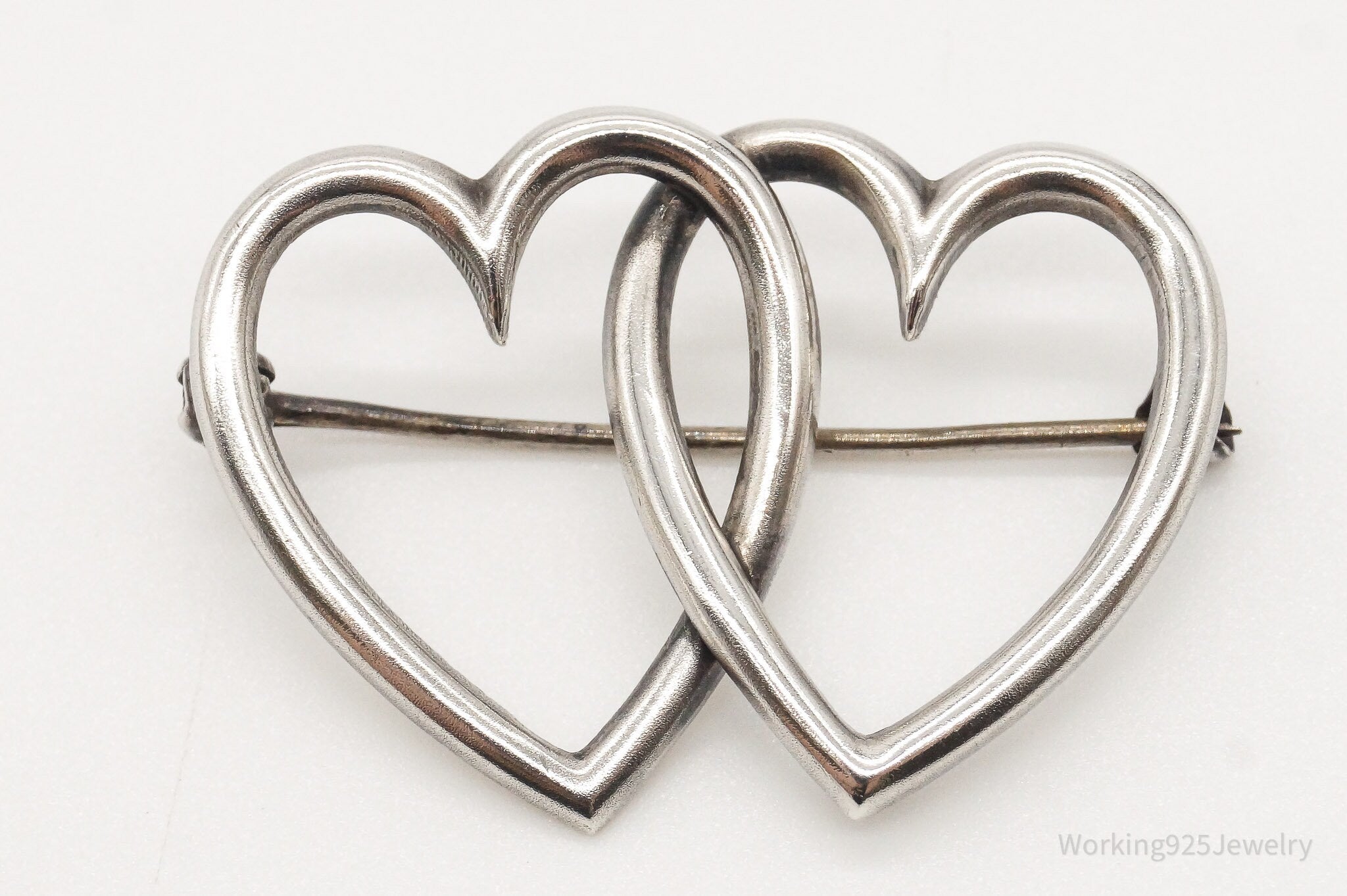 Antique Linked Hearts Sterling Silver Brooch Pin