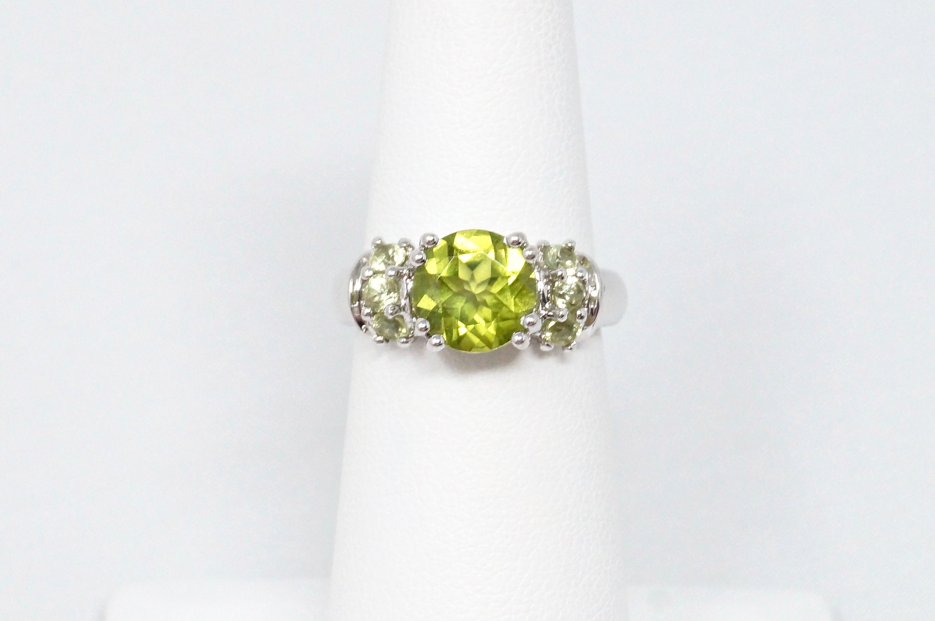 Vintage Art Deco Style Designer Large Green Peridot Sterling Silver Ring Size 5