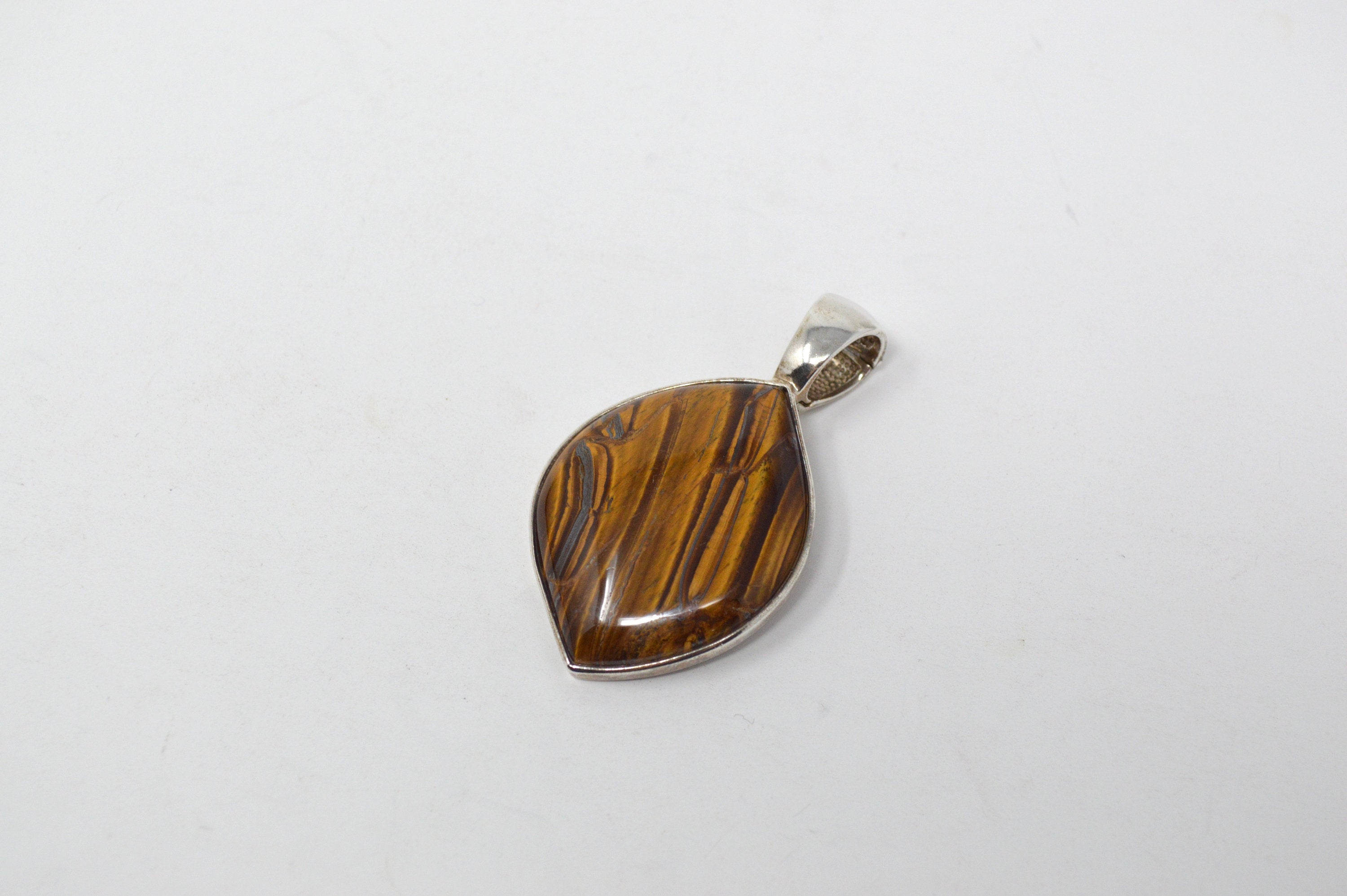 Vintage Designer Whitney Kelly WK Tigers Eye Sterling Silver Necklace Pendant