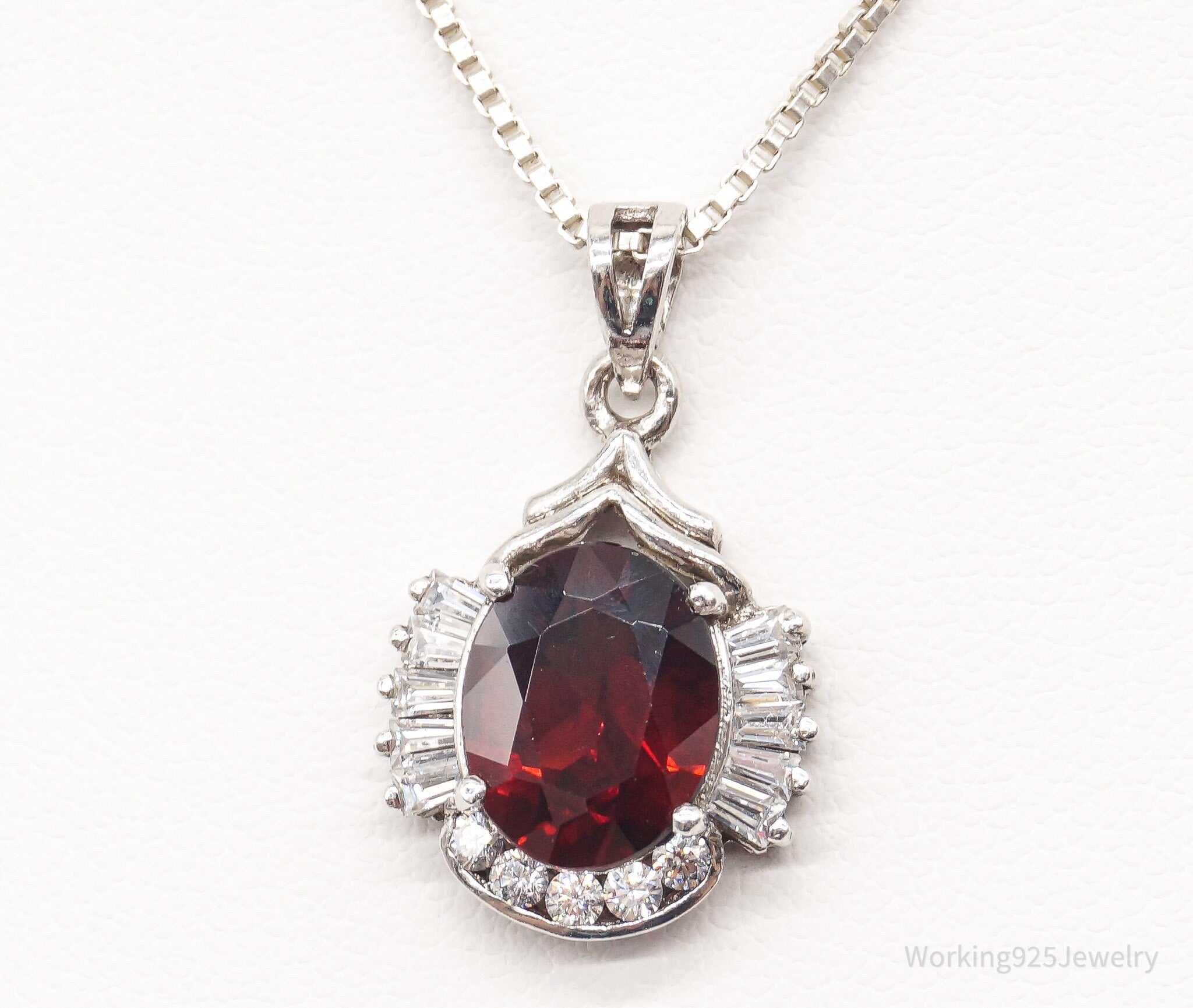 Vintage Garnet Cubic Zirconia Sterling Silver Necklace