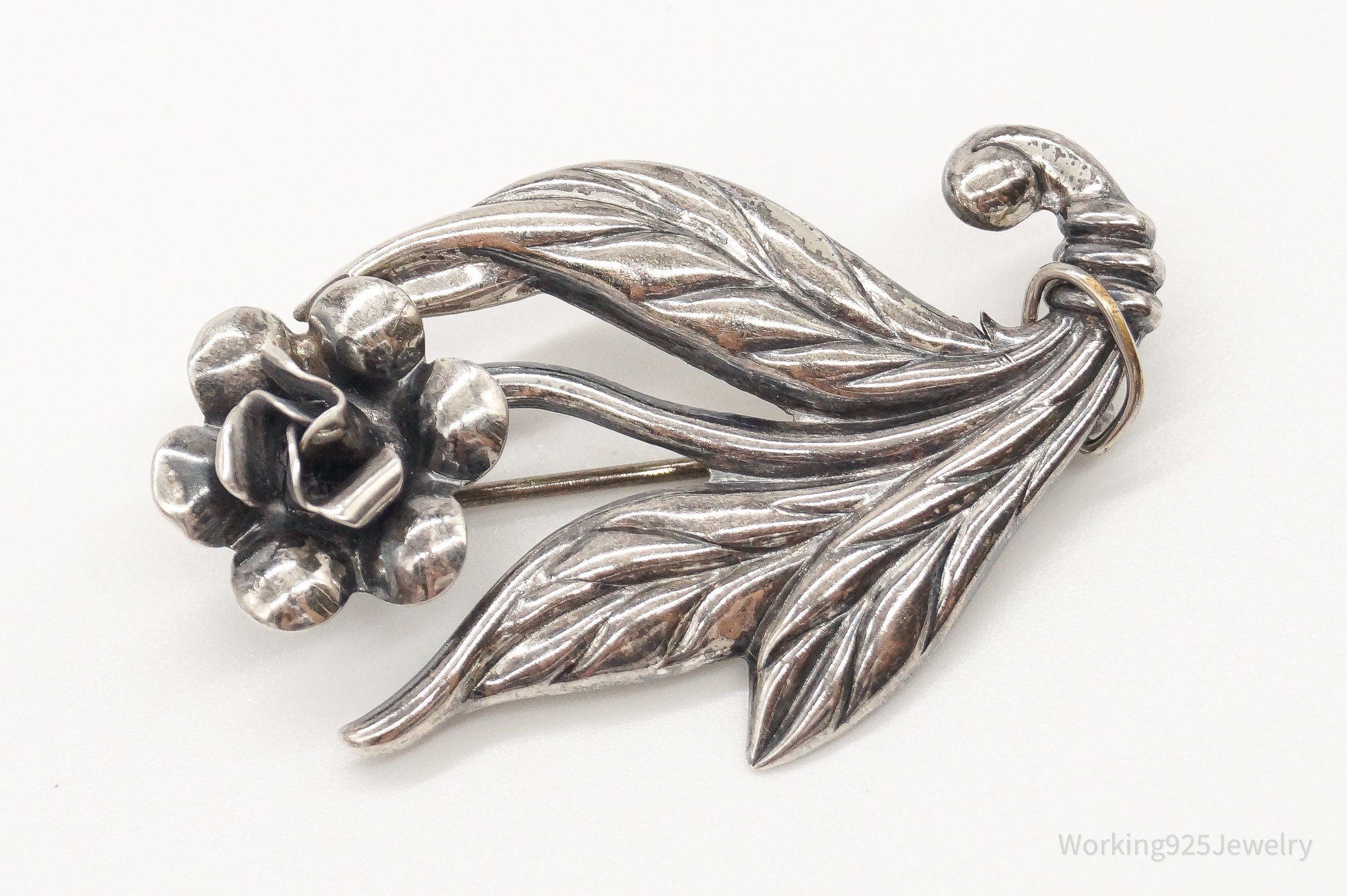 Vintage Felch and Company Large Sterling Silver Flower Motif Pin Brooch