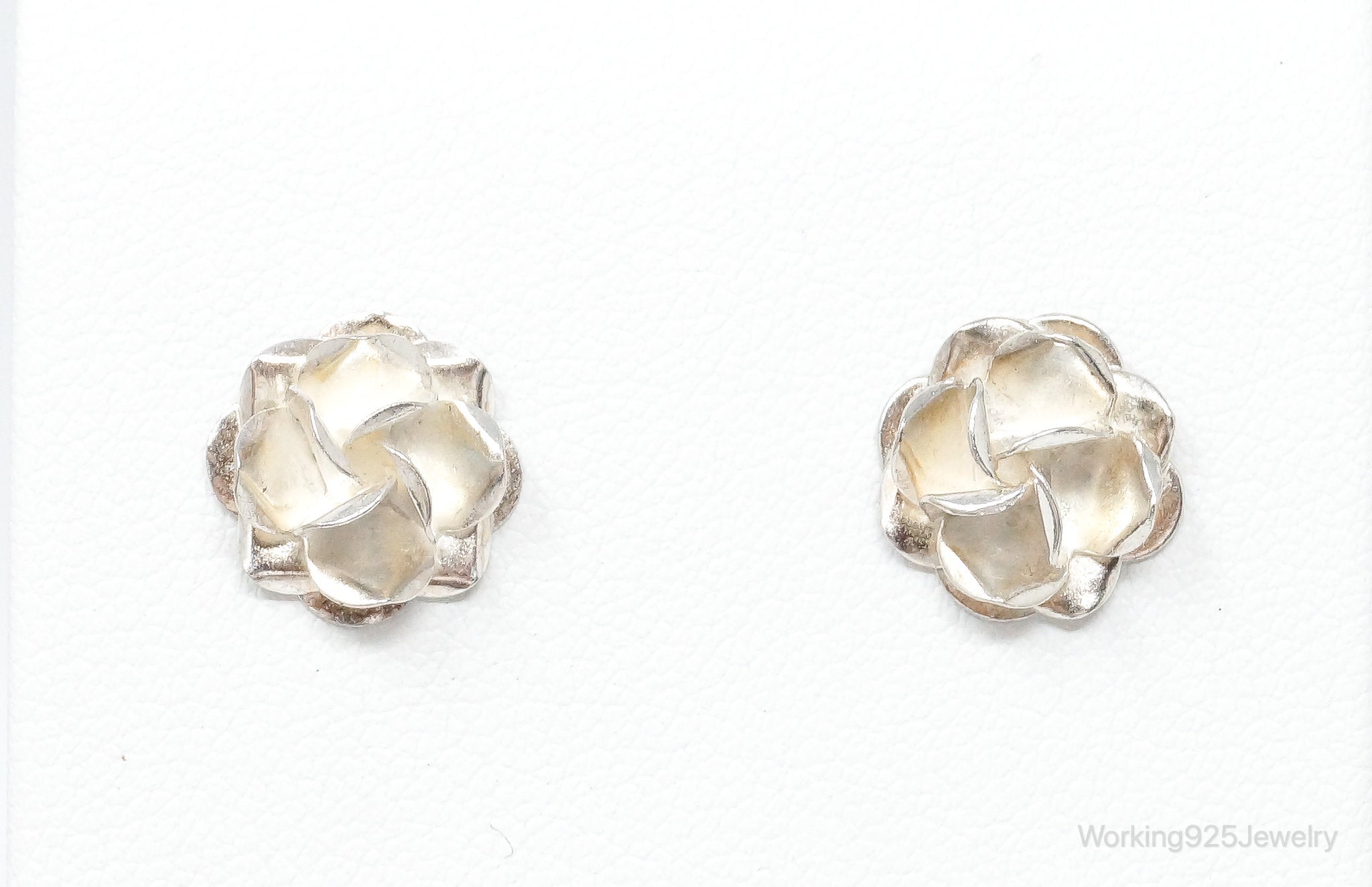 Vintage Handmade Mexico Sterling Silver Flower Stud Earrings