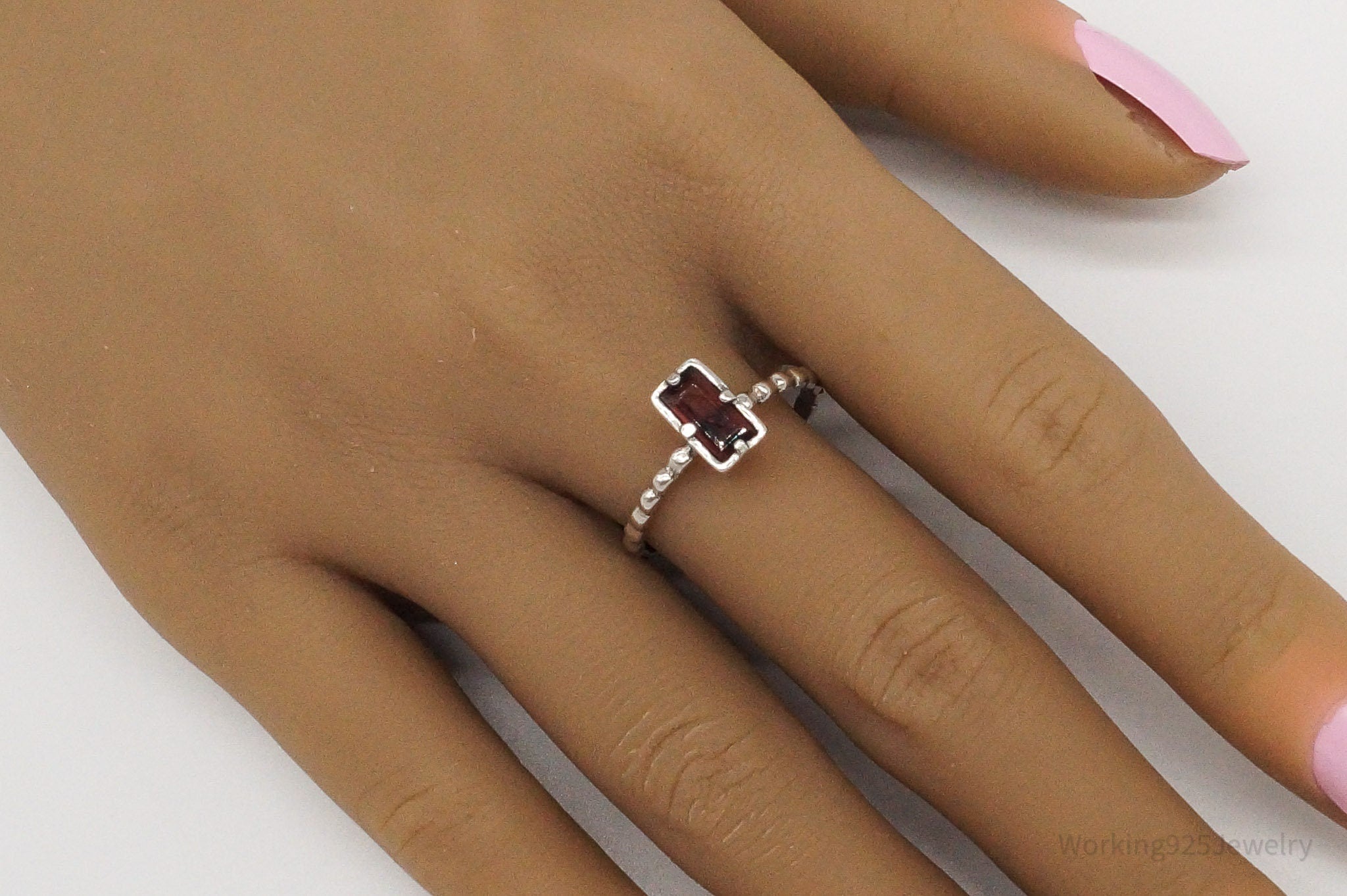 Vintage Israel Designer Paz PZ Garnet Sterling Silver Ring - Size 10.25