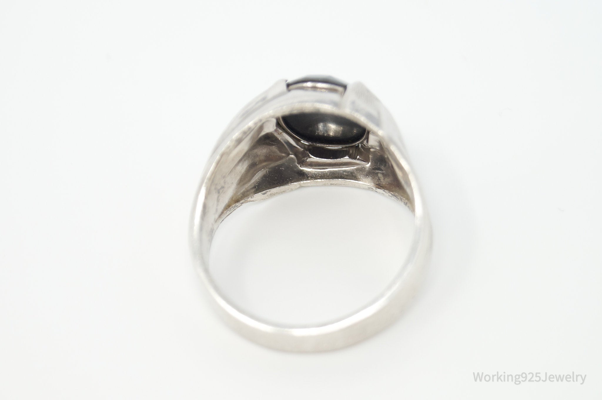 Antique Designer Clark & Coombs Hematite Sterling Silver Ring - Size 11