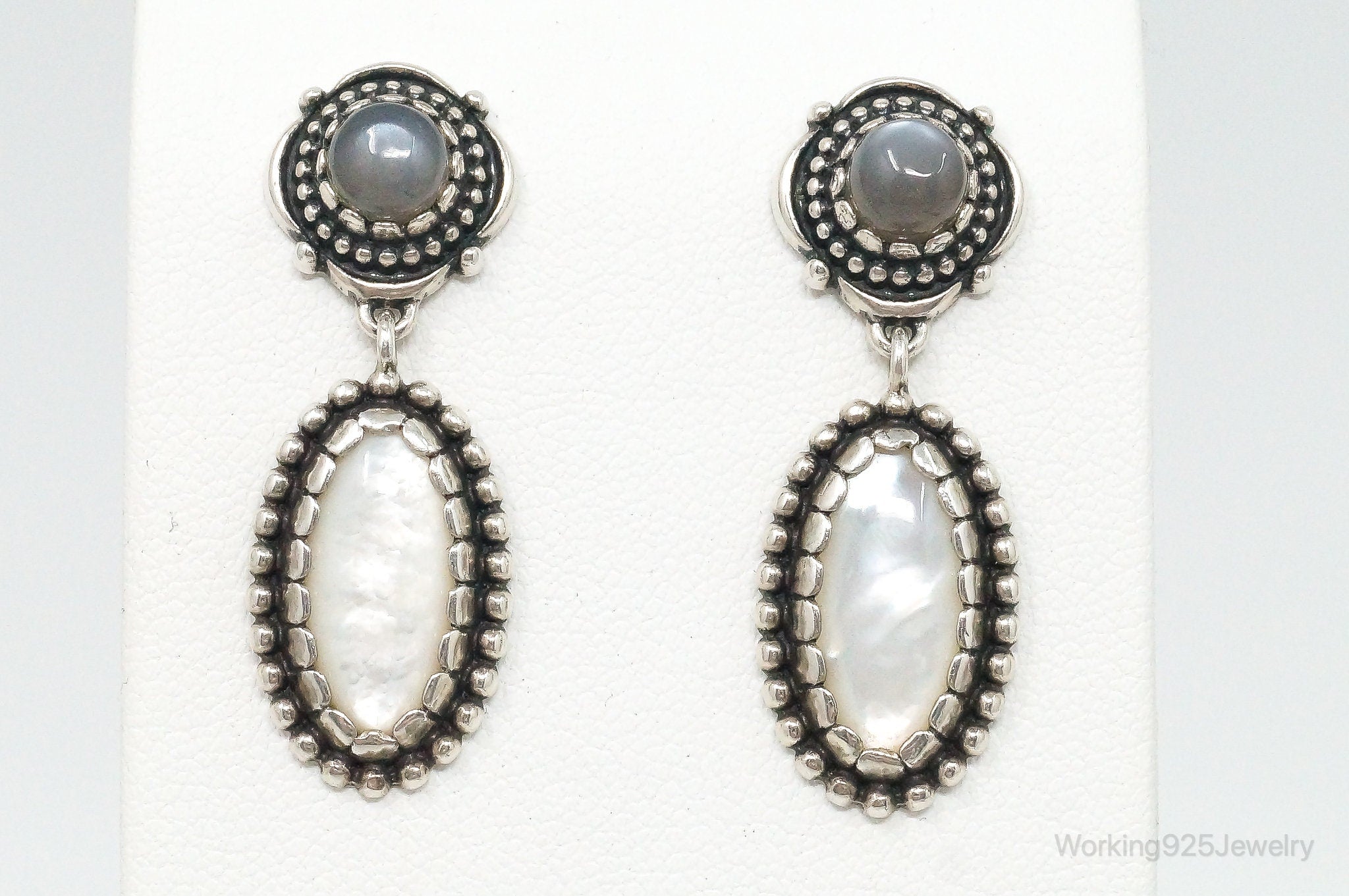 Native Carolyn Pollack Relios Grey Moonstone Mother Of Pearl S. Silver Earrings