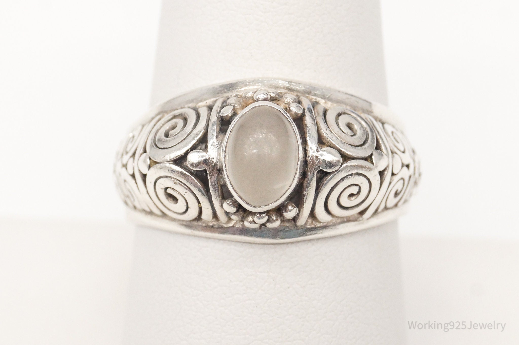 Vintage Designer BA Suarti White Moonstone Sterling Silver Ring - Size 8.5