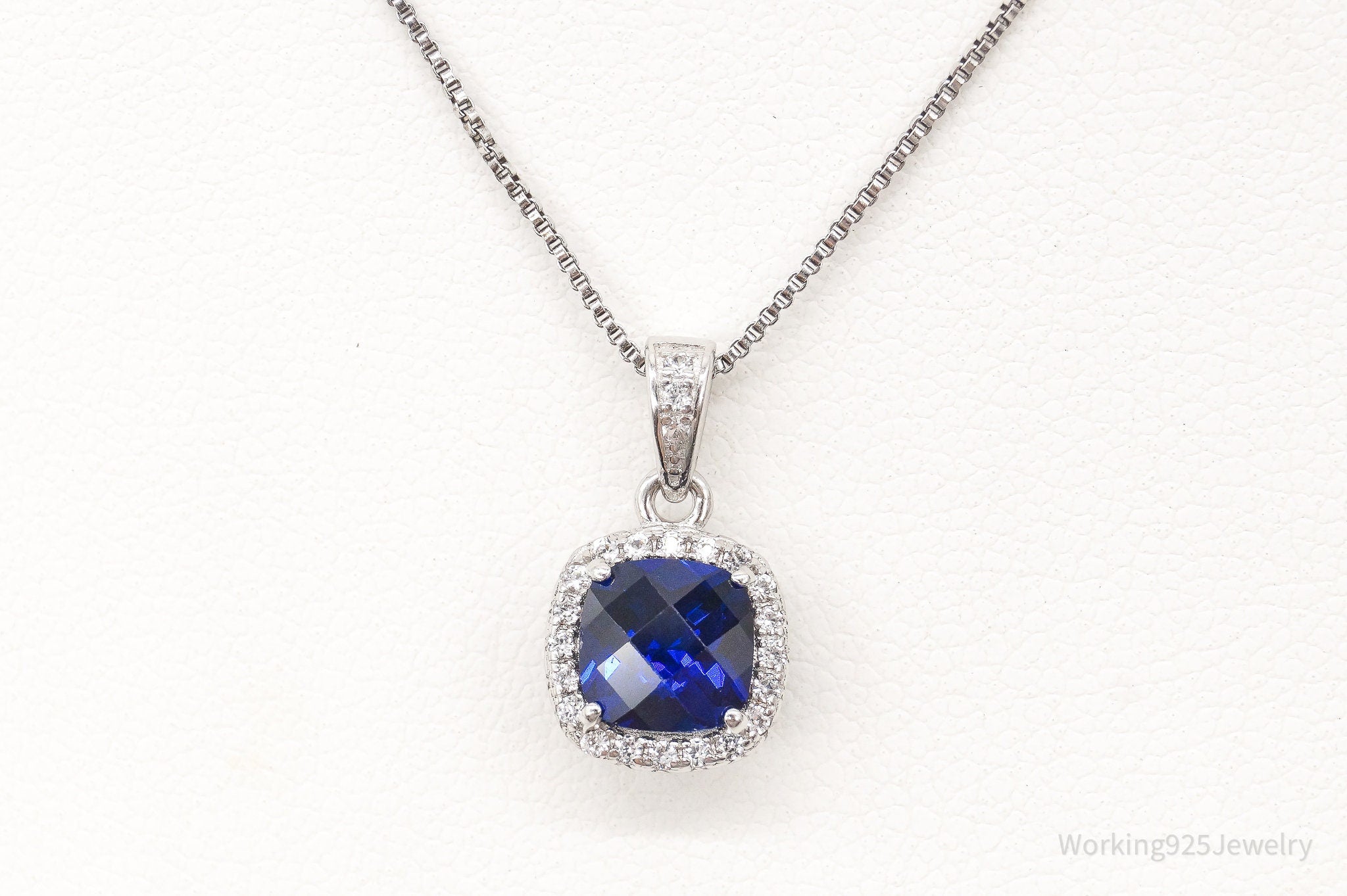 Blue Lab Sapphire Cubic Zirconia Sterling Silver Necklace