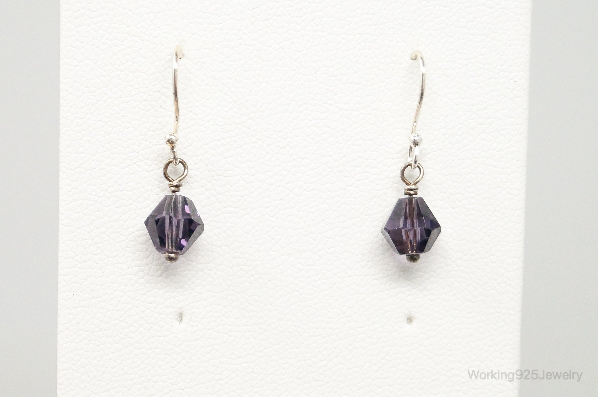 Purple Crystal Bead Modern Sterling Silver Earrings