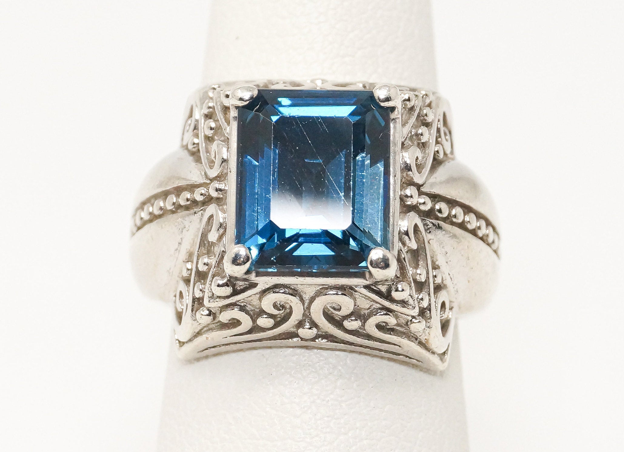 Vintage Designer ISG Large Blue Topaz Sterling Silver Ring - Sz 6.5