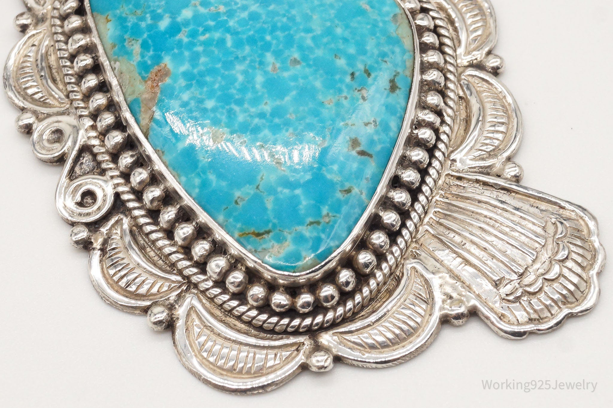 Large Vintage Native American Unsigned Turquoise Sterling Silver Pendant