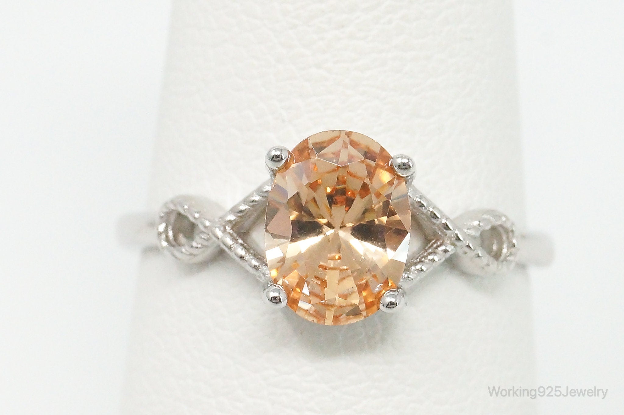 Orange Cubic Zirconia Sterling Silver Ring - Size 7 Adjustable