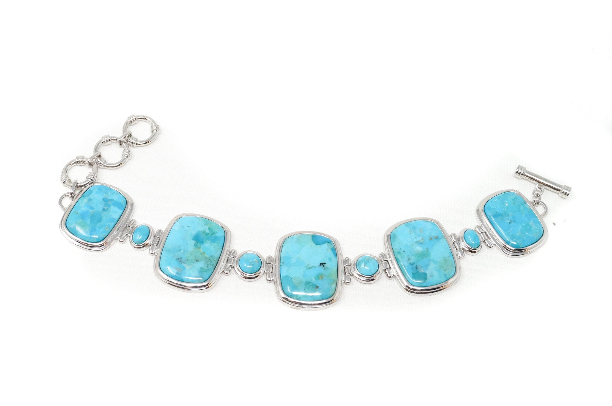 Vintage Designer BBJ Turquoise Southwestern Sterling Silver Toggle Bracelet