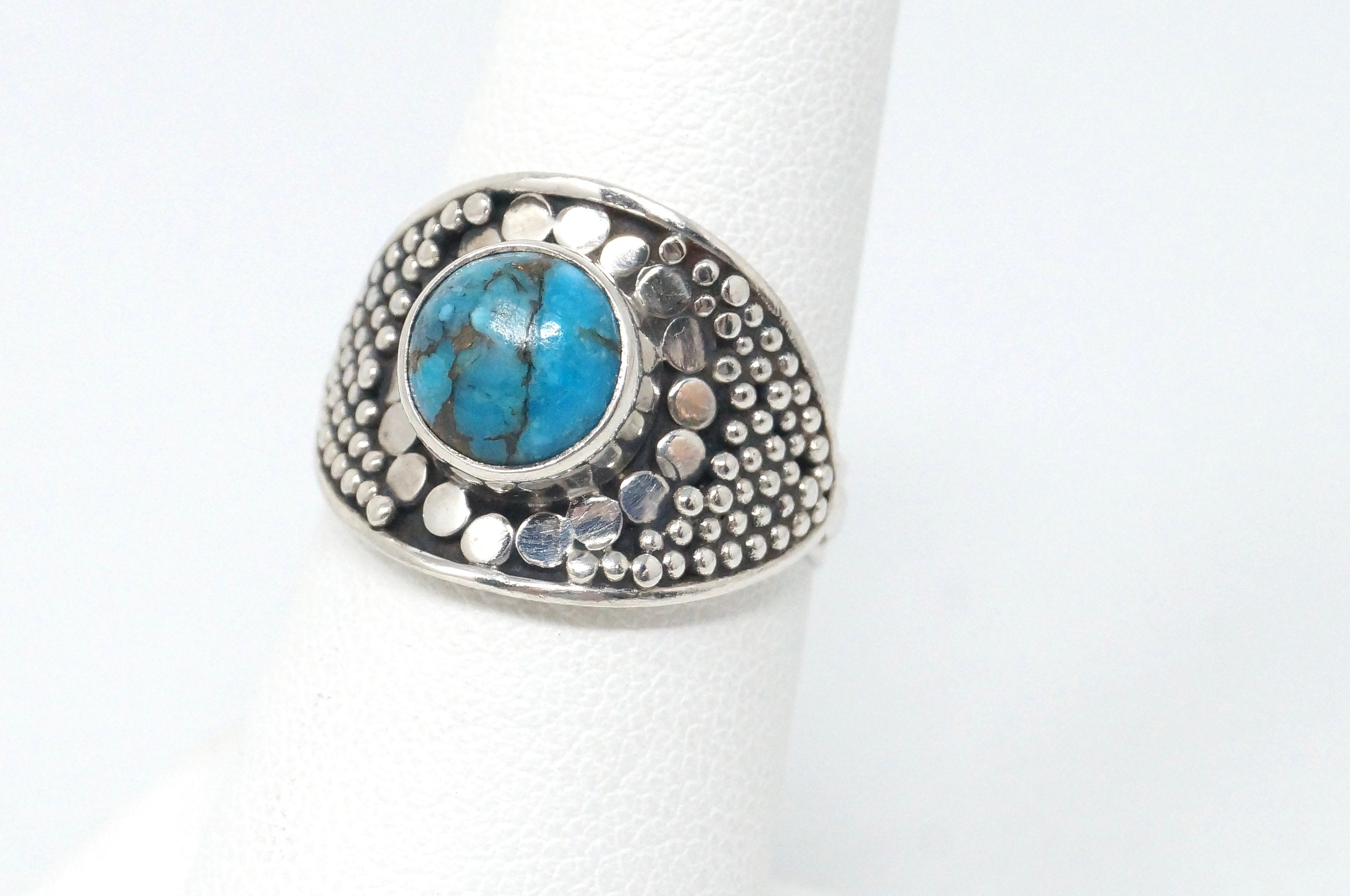 Vintage Blue Turquoise Southwestern Style Ring Sterling Silver - Size 6.75