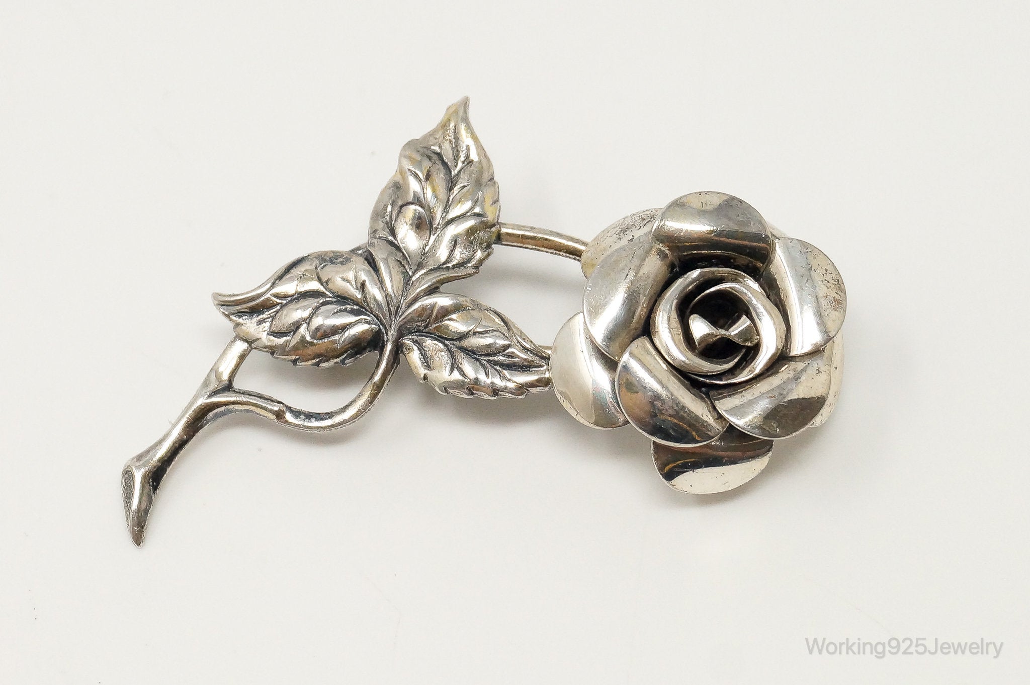 Vintage Designer Beau Rose Sterling Silver Brooch Pin