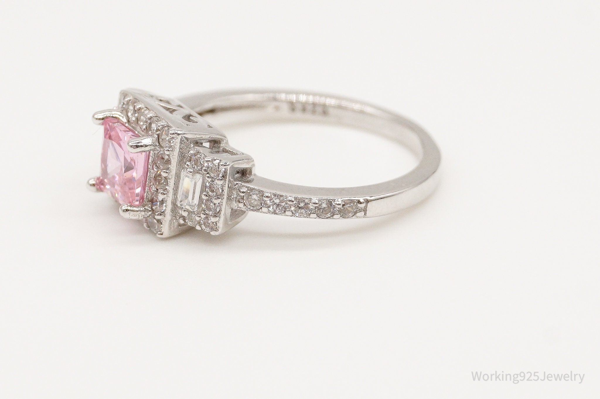 Pink & White Cubic Zirconia Sterling Silver Ring - Size 6.25