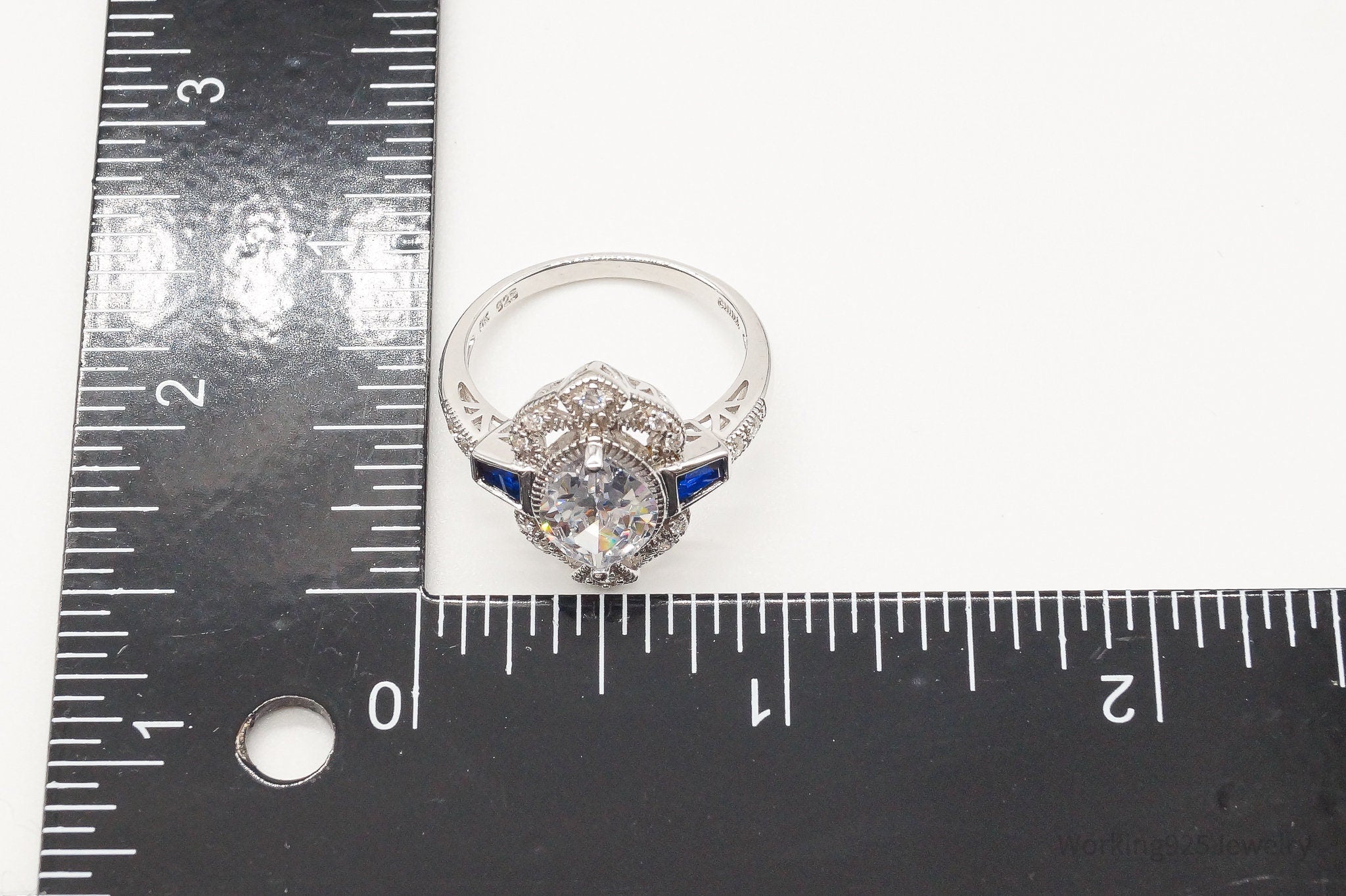 Designer DK Sapphire Cubic Zirconia Sterling Silver Ring - Size 9.75