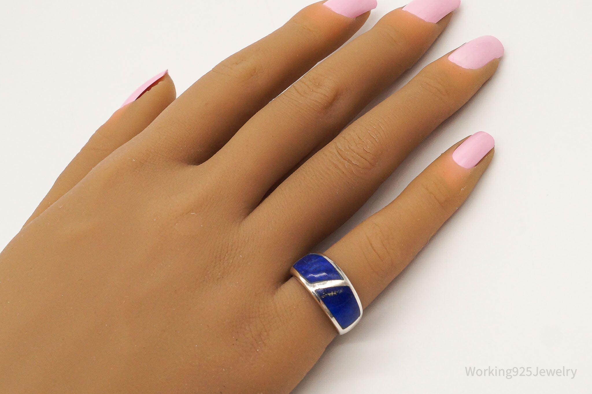 Vintage Lapis Lazuli Sterling Silver Band Ring - Size 6.25